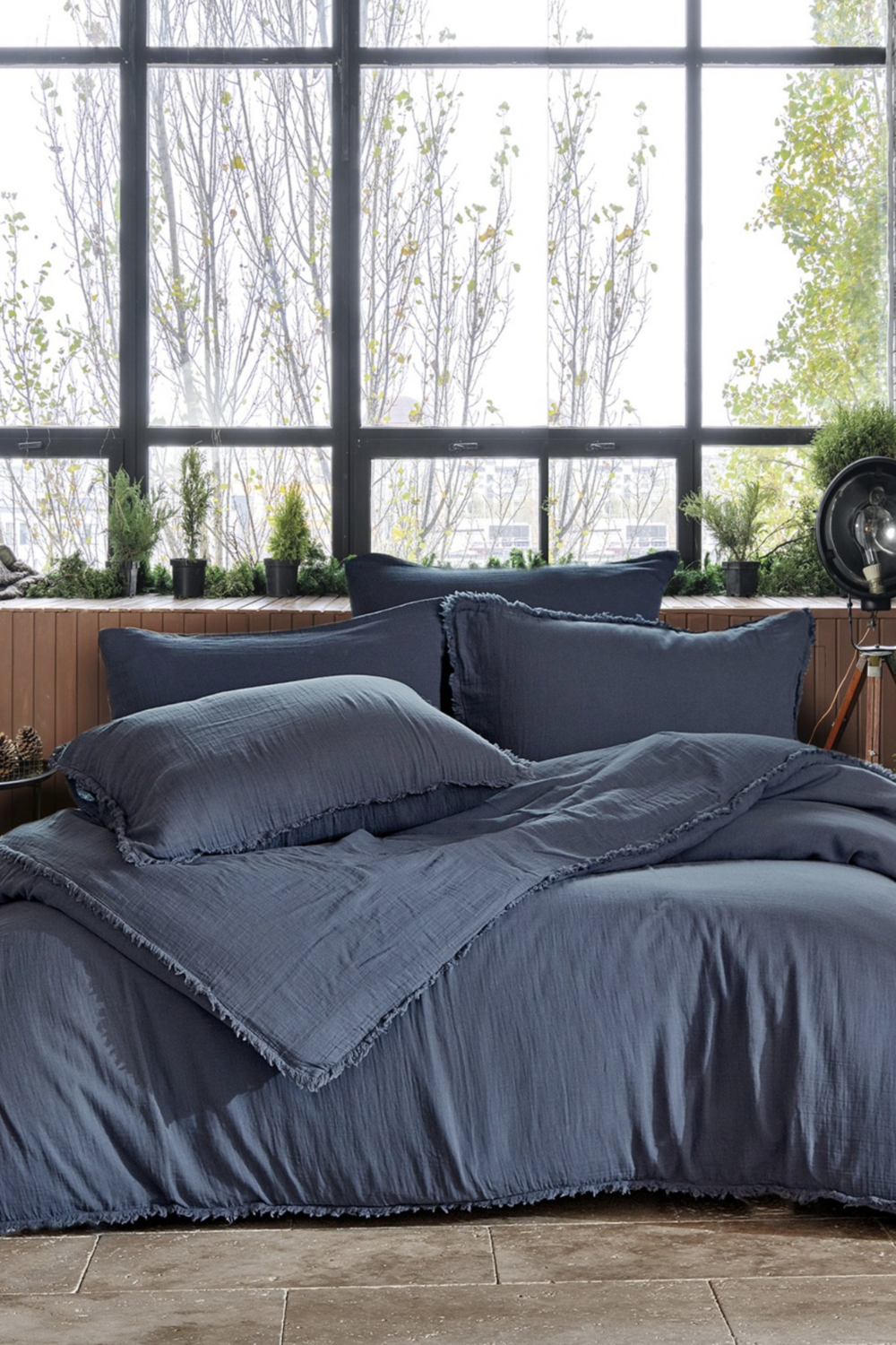 Dantela Shine two-person muslin Duvet Cover Set (King Size) Indigo