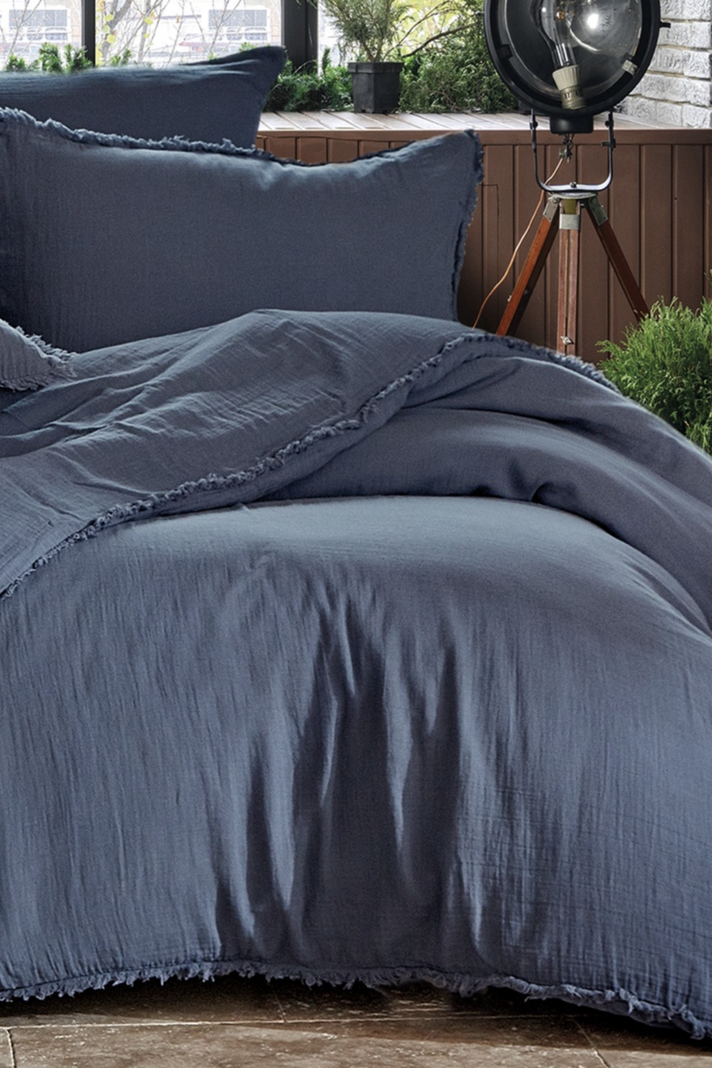 Dantela Shine two-person muslin Duvet Cover Set (King Size) Indigo