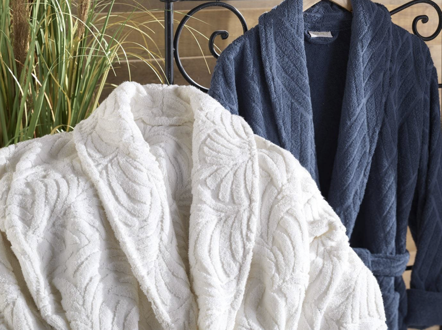 Dantela Melanie Jacquard Cotton Bathrobe Set Cream-Blue