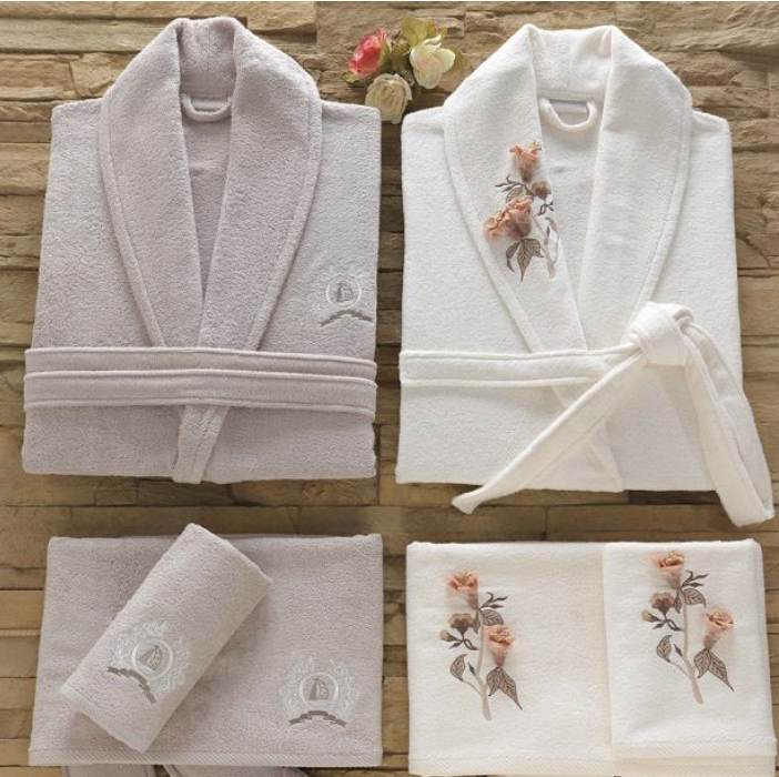 Dantela Anetta Bamboo Family Bathrobe Set Cream-Beige