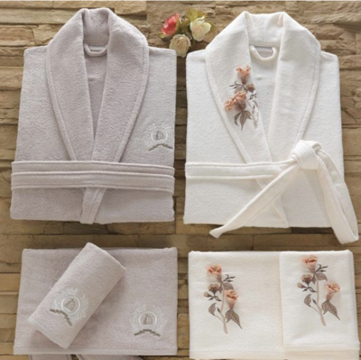 Dantela Anetta Bamboo Family Bathrobe Set Cream-Beige