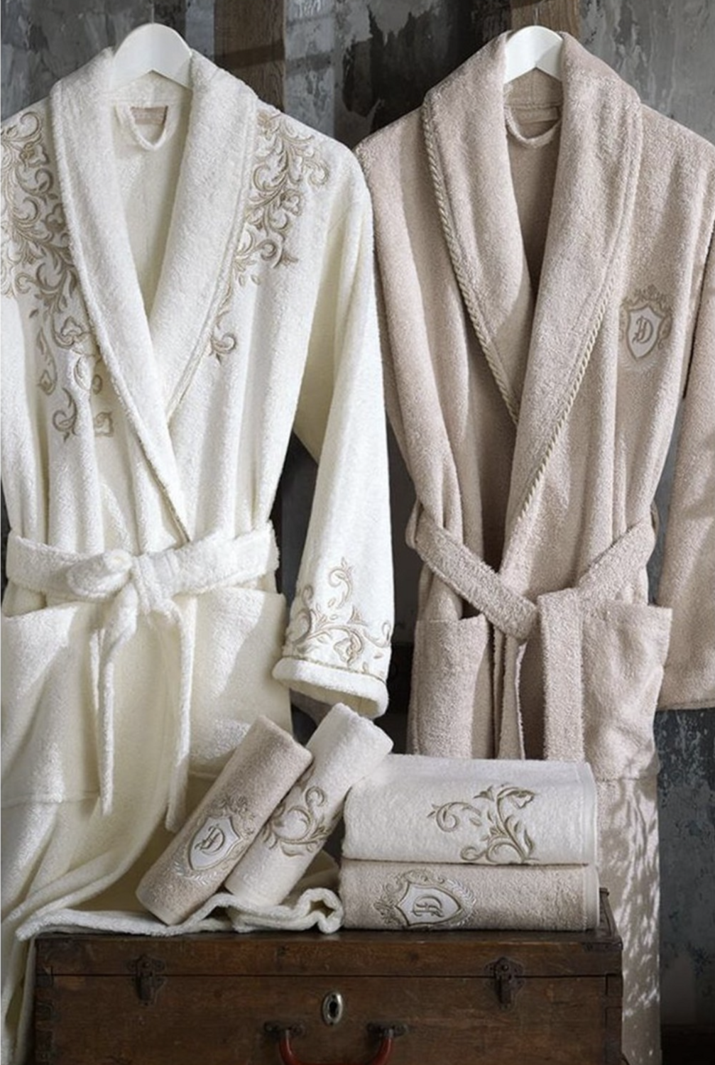 Dantela Almira Bamboo Family Bathrobe Set Cream-Brown