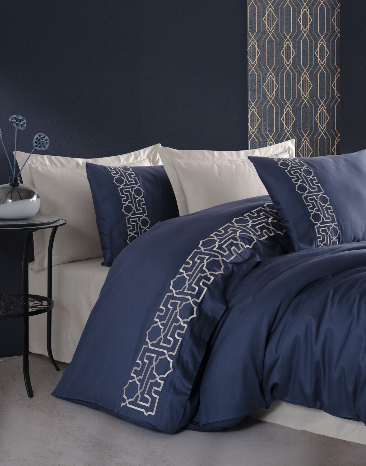 Dantela Luna Two-Person Embroideried Coton Sateen Duvet Cover Set Beige