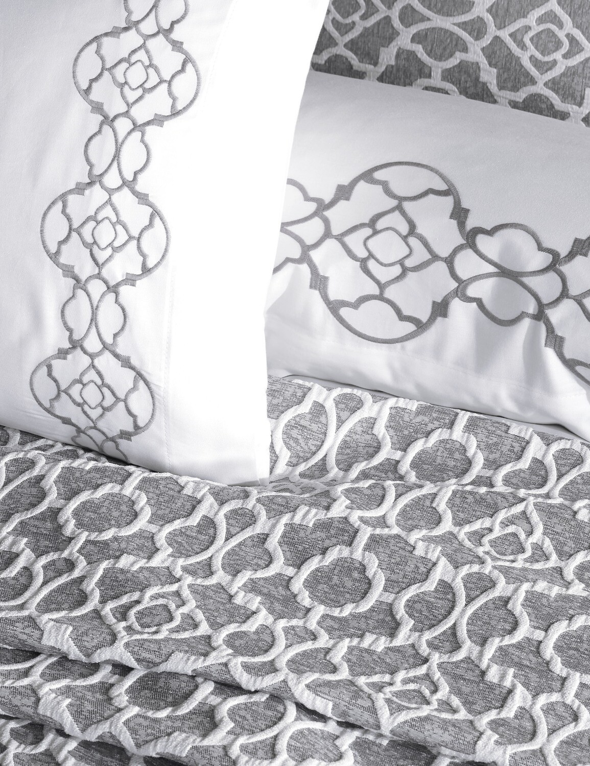 Dantela Victoria Embroidered Duvet Cover &amp; Jacquard Bedspread Set Grey