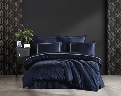 Dantela İmge Two-Person Embroideried Coton Sateen Duvet Cover Set dark blue