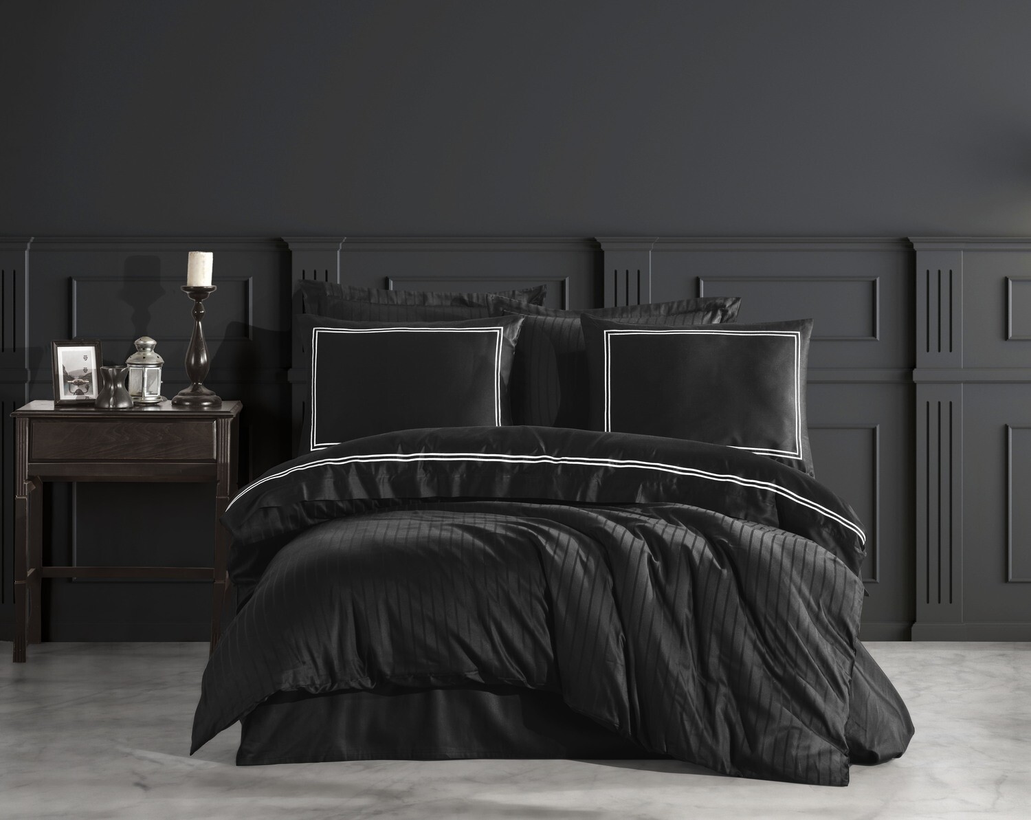 Dantela İmge Two-Person Embroideried Coton Sateen Duvet Cover Set Black