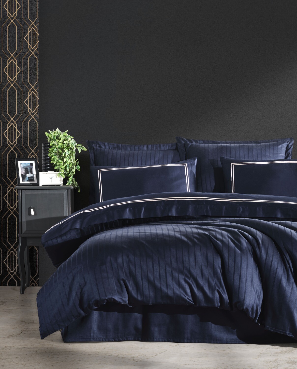 Dantela İmge Two-Person Embroideried Coton Sateen Duvet Cover Set dark blue