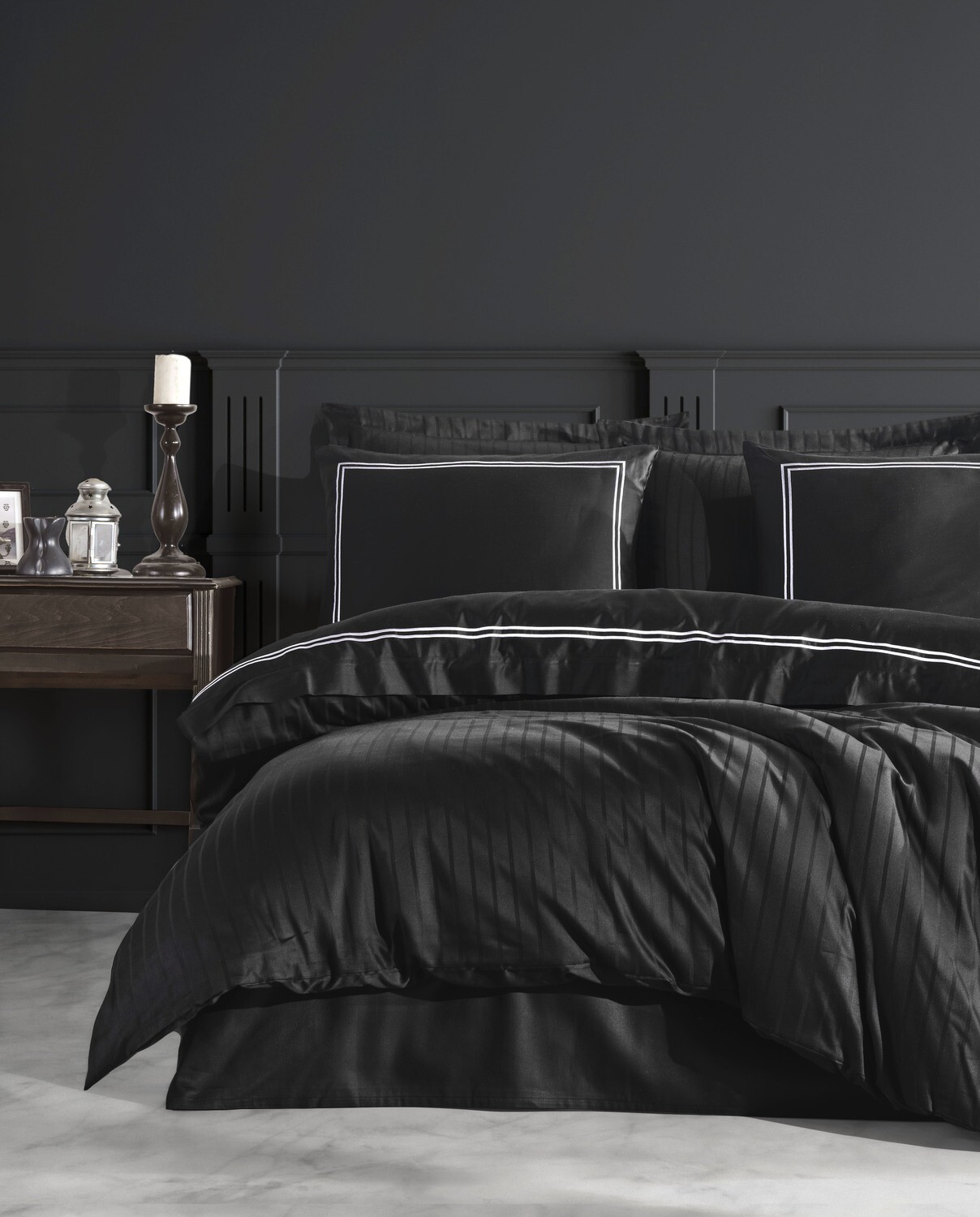 Dantela İmge Two-Person Embroideried Coton Sateen Duvet Cover Set Black