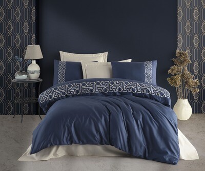 Dantela Luna Two-Person Embroideried Coton Sateen Duvet Cover Set Beige