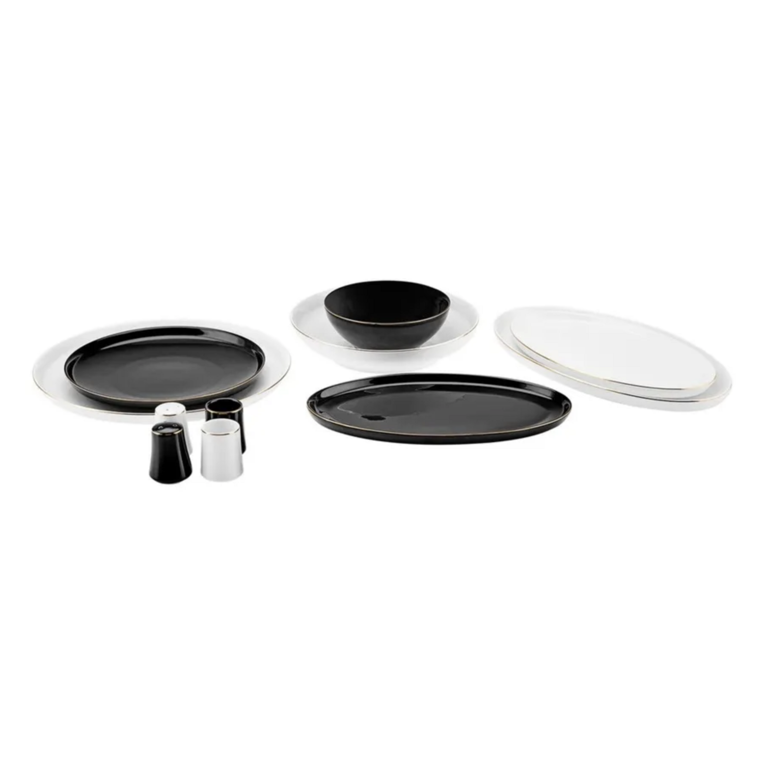 Karaca Elara Black White 57 Pieces New Bone Dinnerware Set for 12 Persons