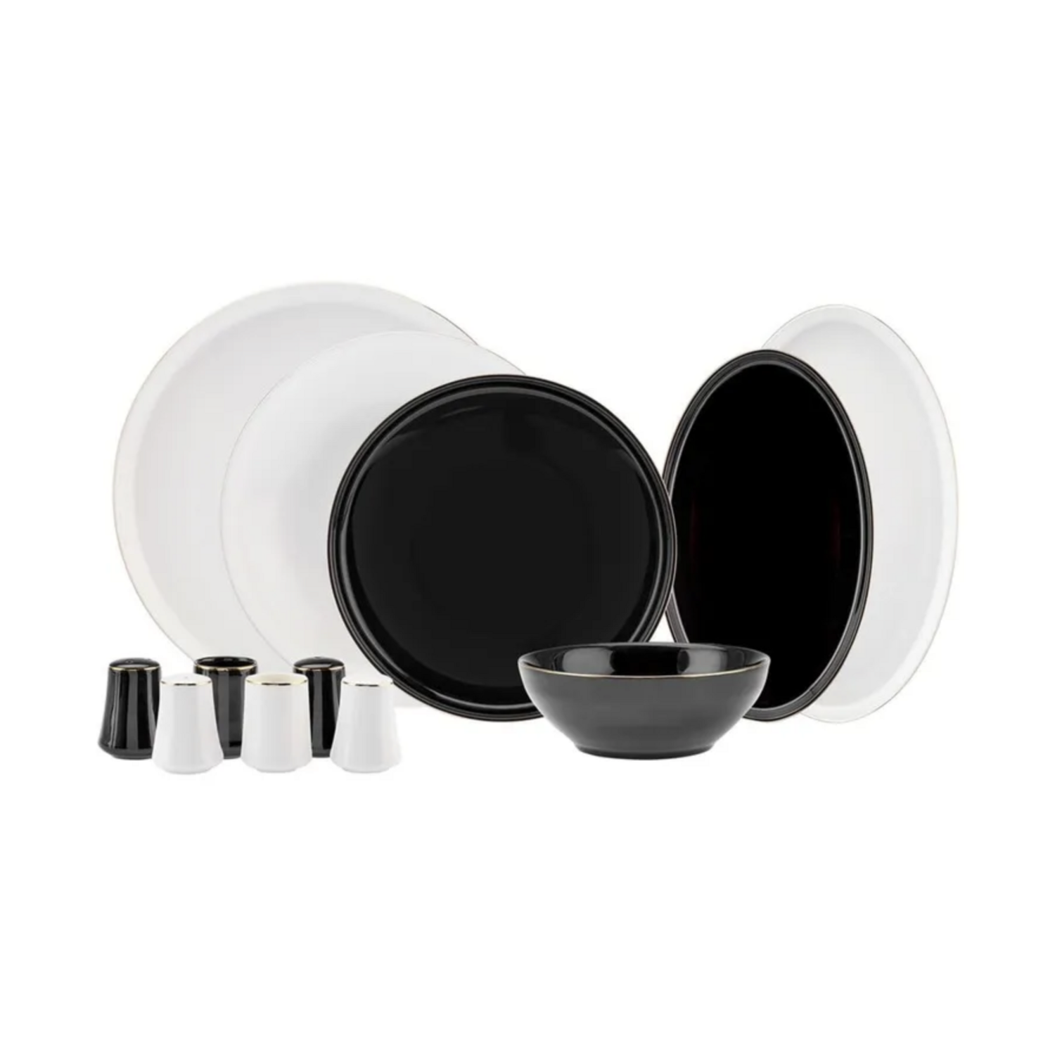 Karaca Elara Black White 57 Pieces New Bone Dinnerware Set for 12 Persons