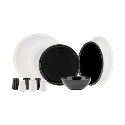 Karaca Elara Black White 57 Pieces New Bone Dinnerware Set for 12 Persons