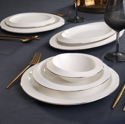 Karaca Streamline Horizon Porcelain 27 Piece 6 Person Dinner Set Gold