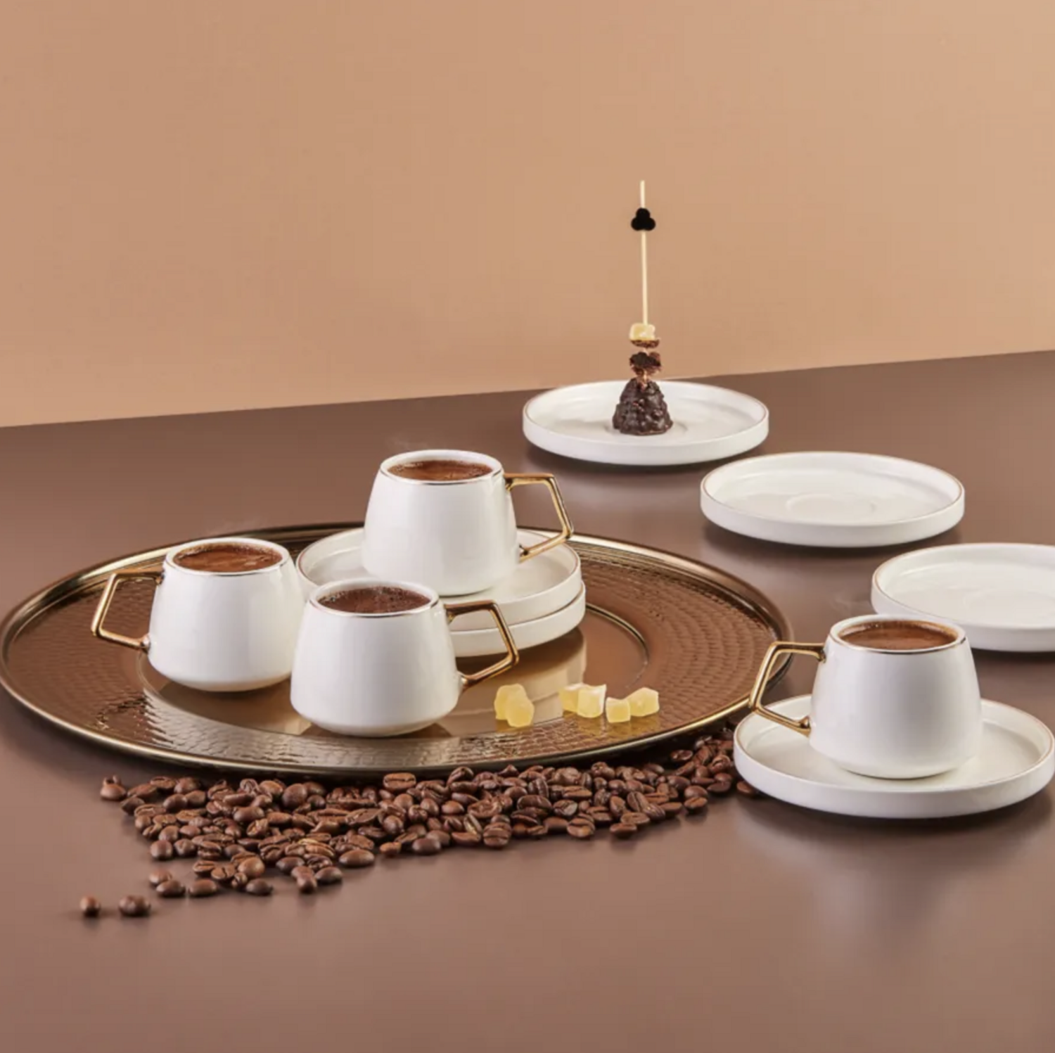 Karaca Saturn Coffee Cup Set for 6 Person 90 ml Gold