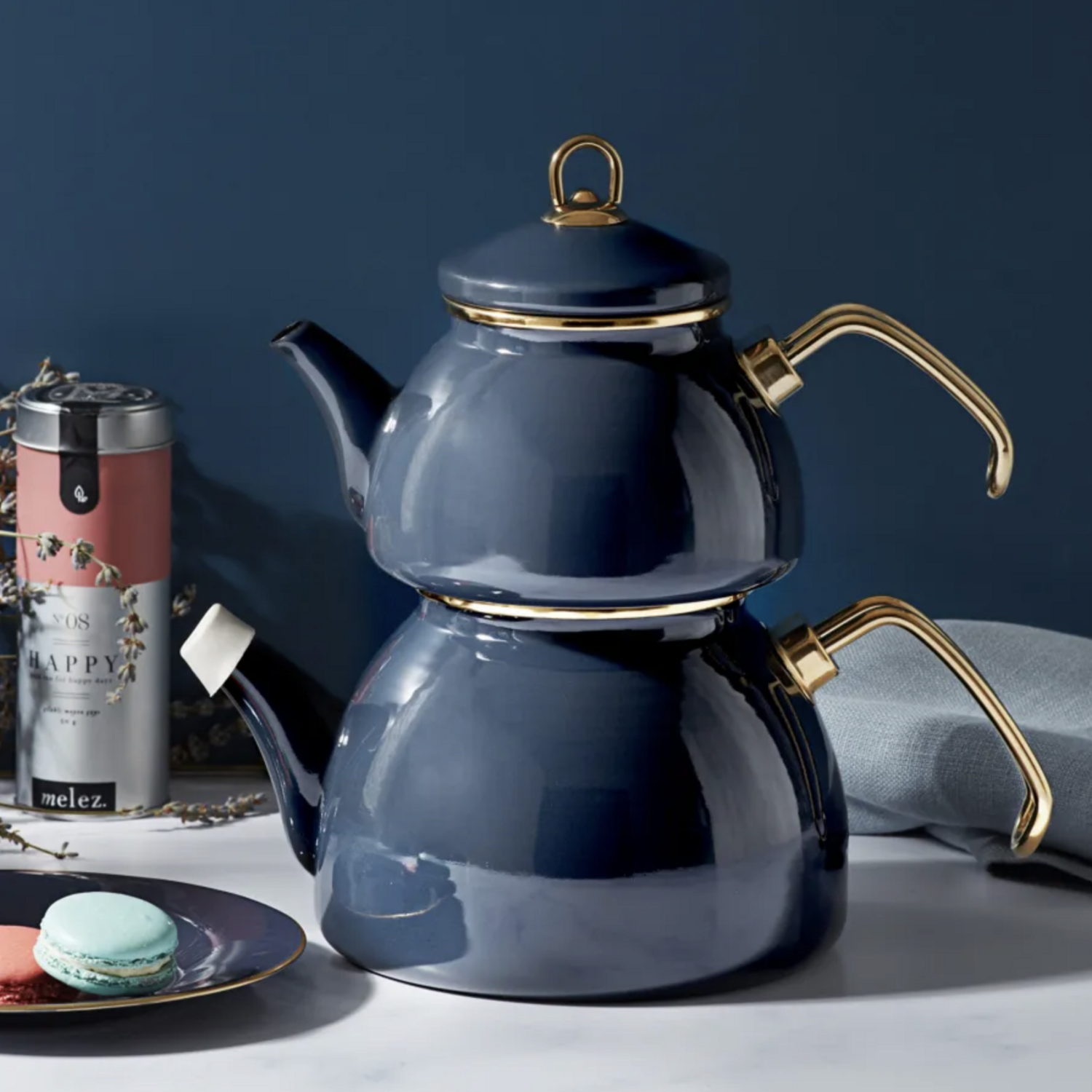 Karaca Retro Enamel Teapot, Dark Grey