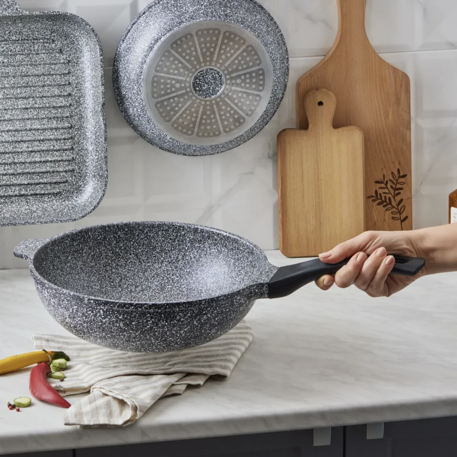 Karaca Serra Grey Biogranite Wok Pan 28cm