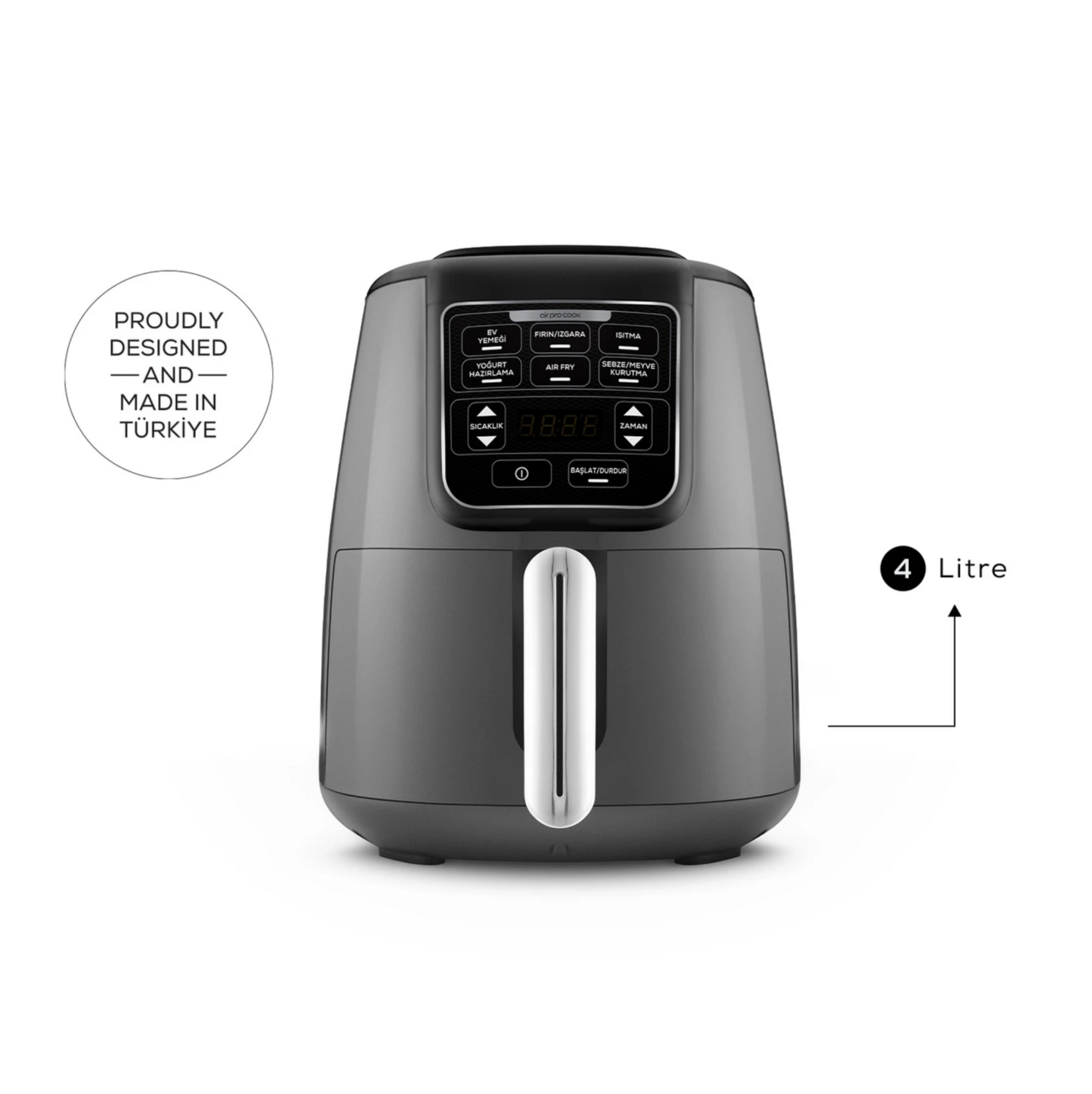 Karaca Air Cook XL 2 in 1 Talking Air Fryer Space Gray