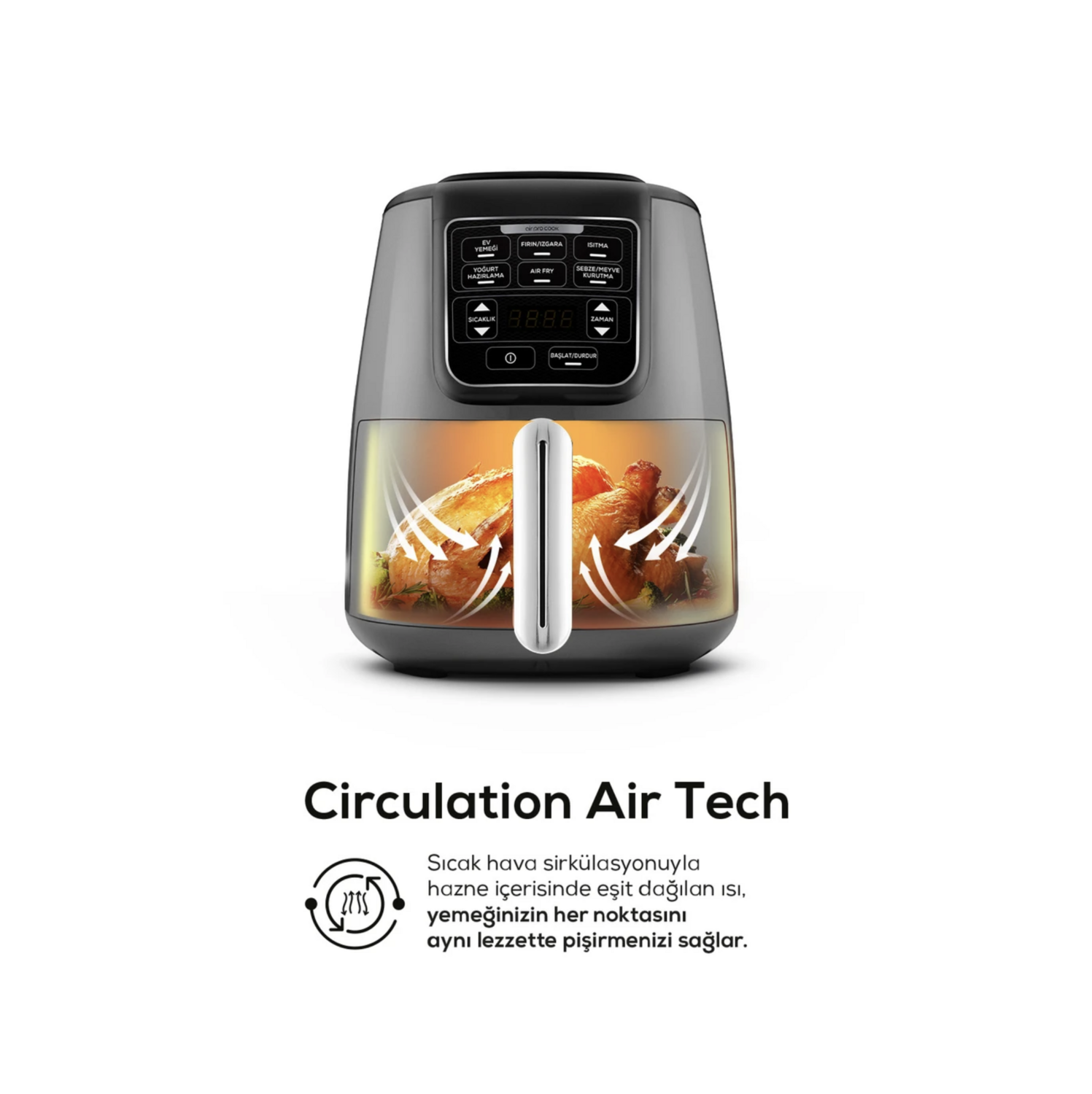 Karaca Air Cook XL 2 in 1 Talking Air Fryer Space Gray