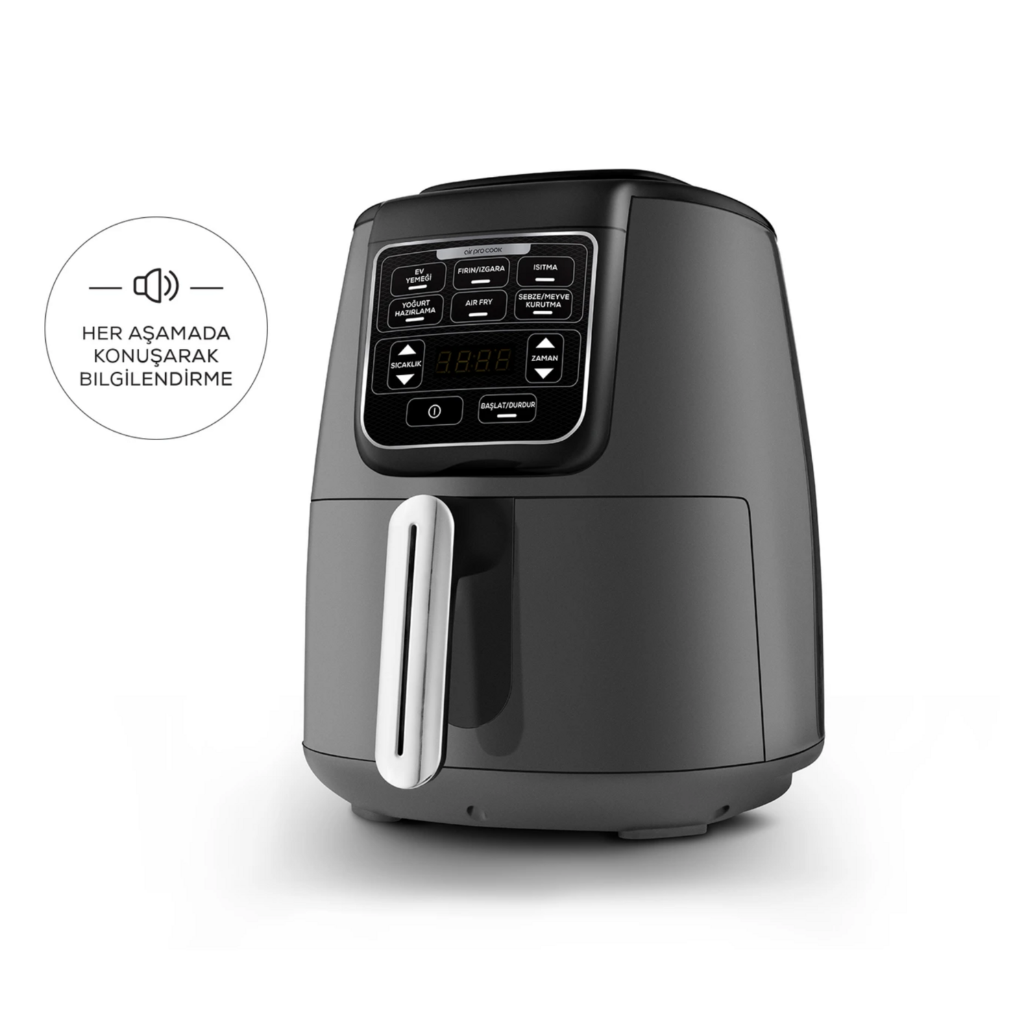 Karaca Air Cook XL 2 in 1 Talking Air Fryer Space Gray