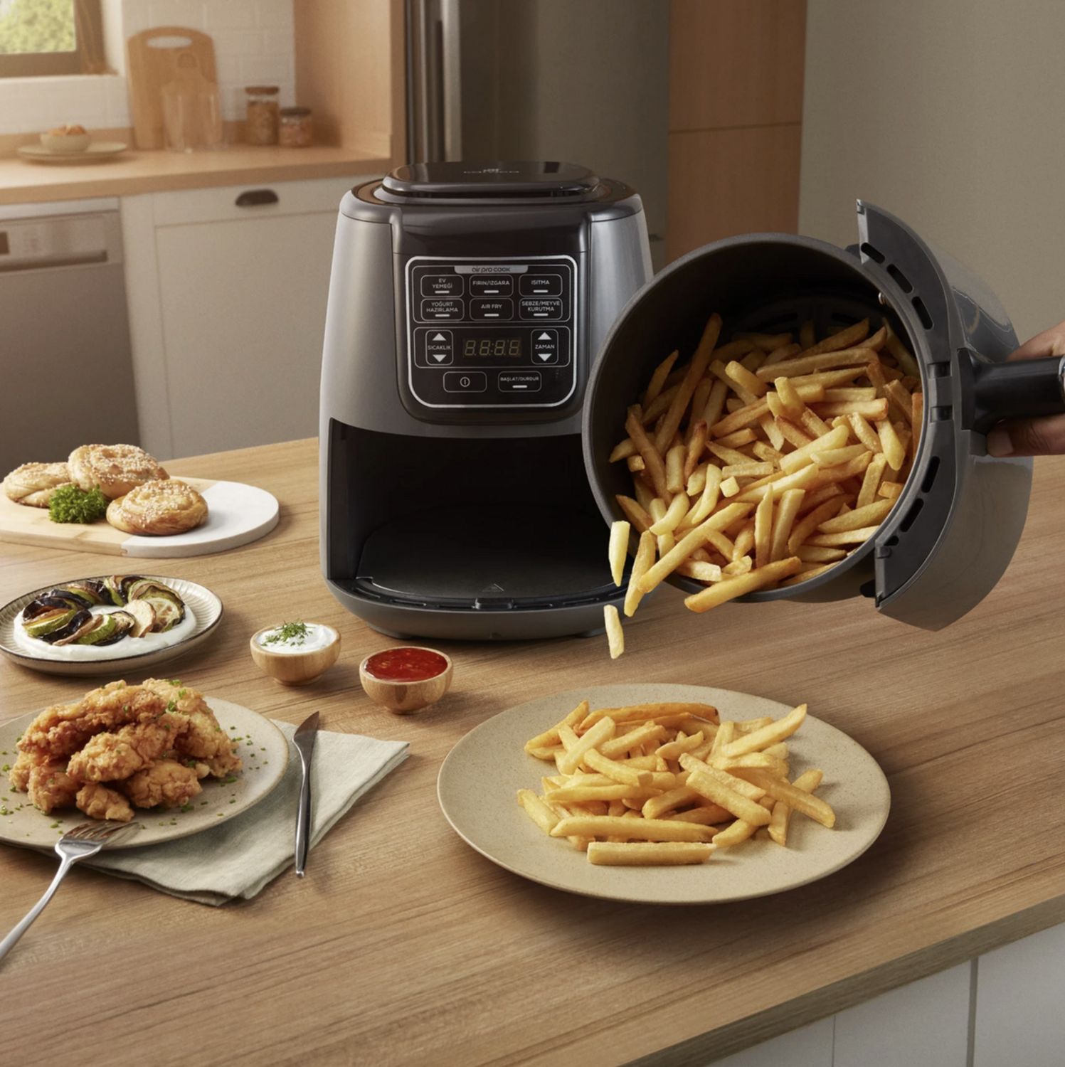 Karaca Air Cook XL 2 in 1 Talking Air Fryer Space Gray
