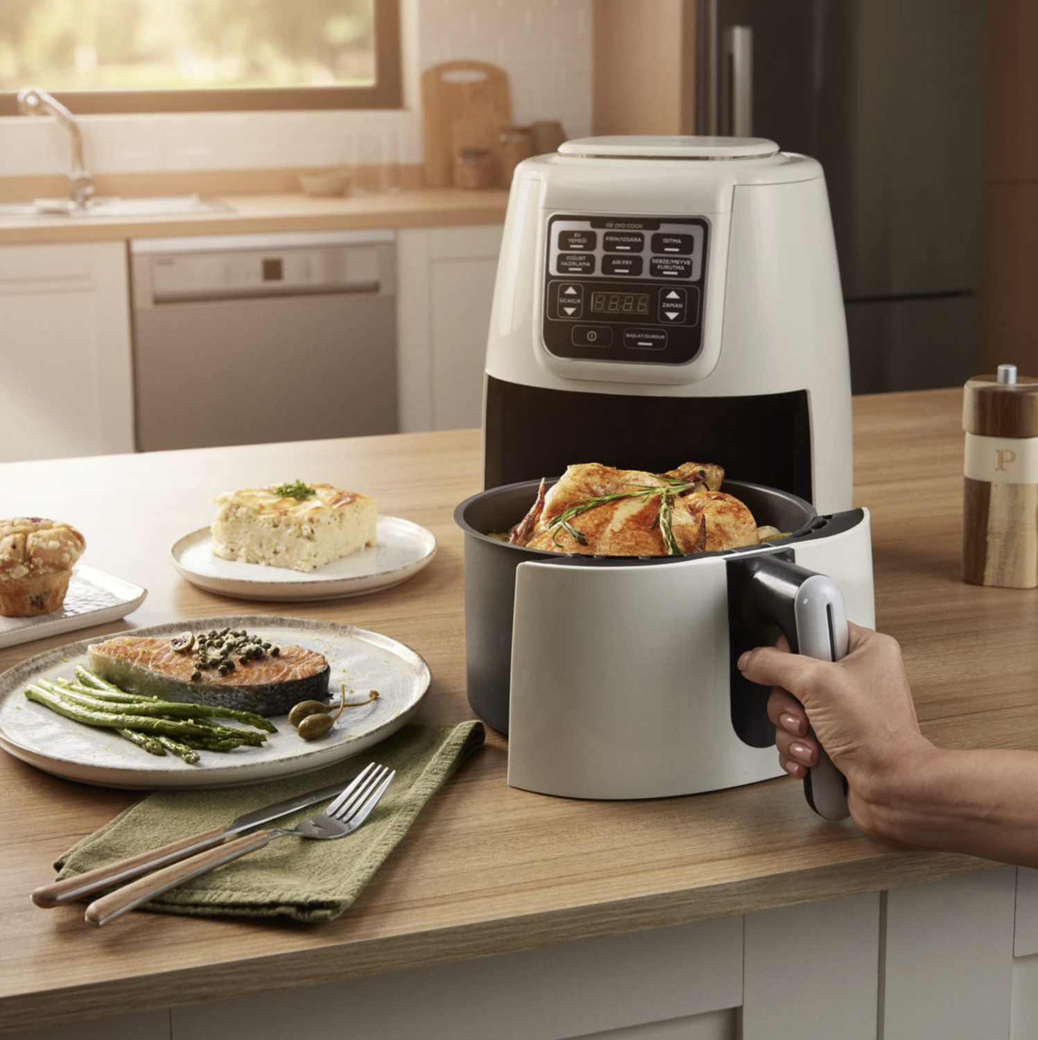 Karaca Air Cook XL 2 in 1 Talking Air Fryer Space Gray