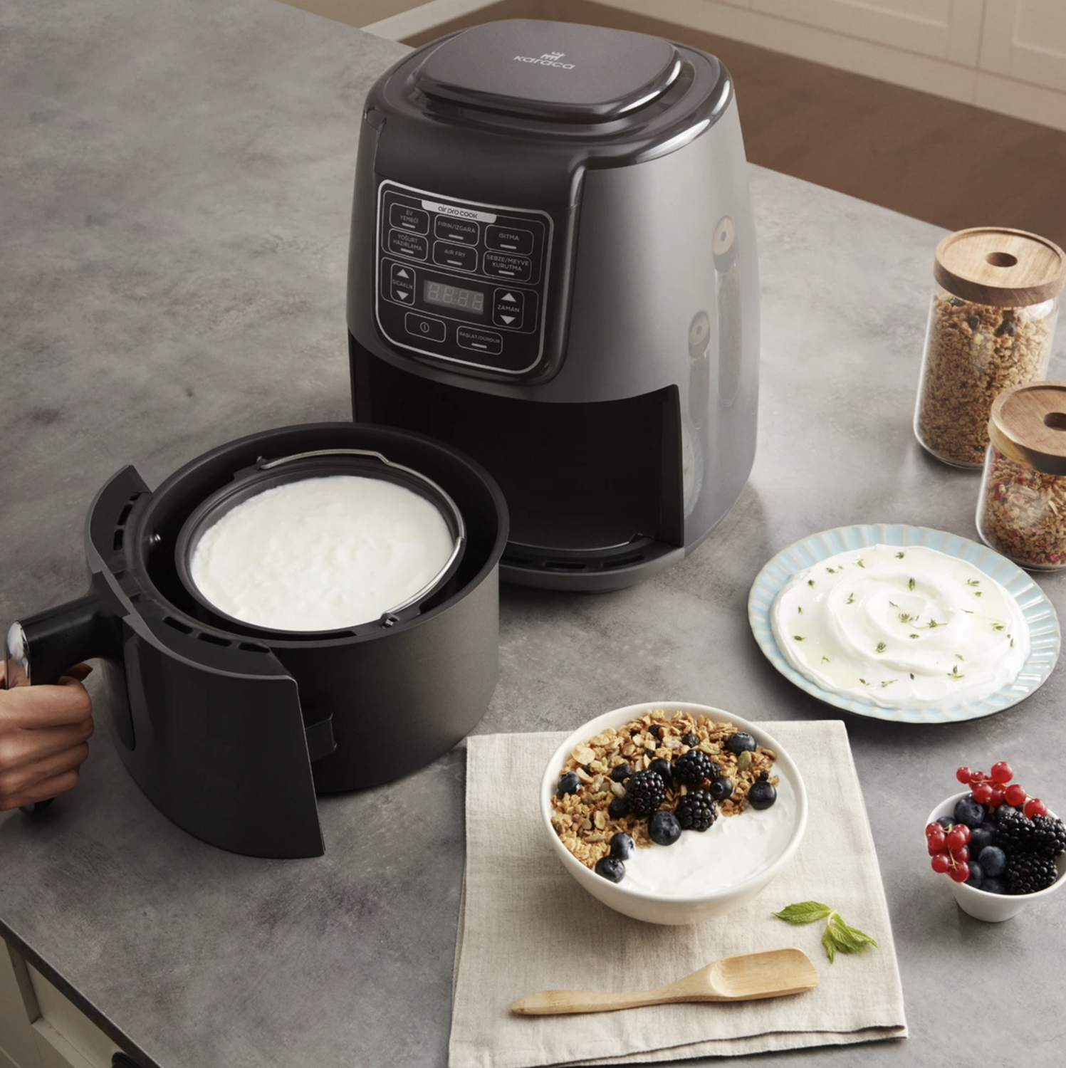 Karaca Air Cook XL 2 in 1 Talking Air Fryer Space Gray