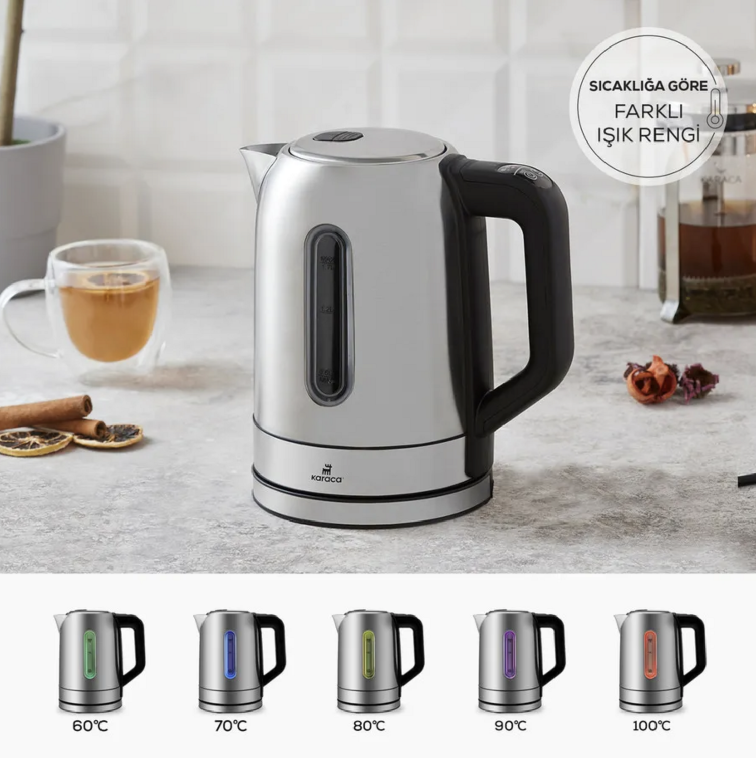 Karaca Inox Water Kettle 2200W with Temperature Adjustable and Led Light 2204​