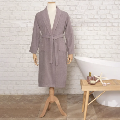 Daily Soft Gray 100% Cotton Women&#39;s Bathrobe S/M