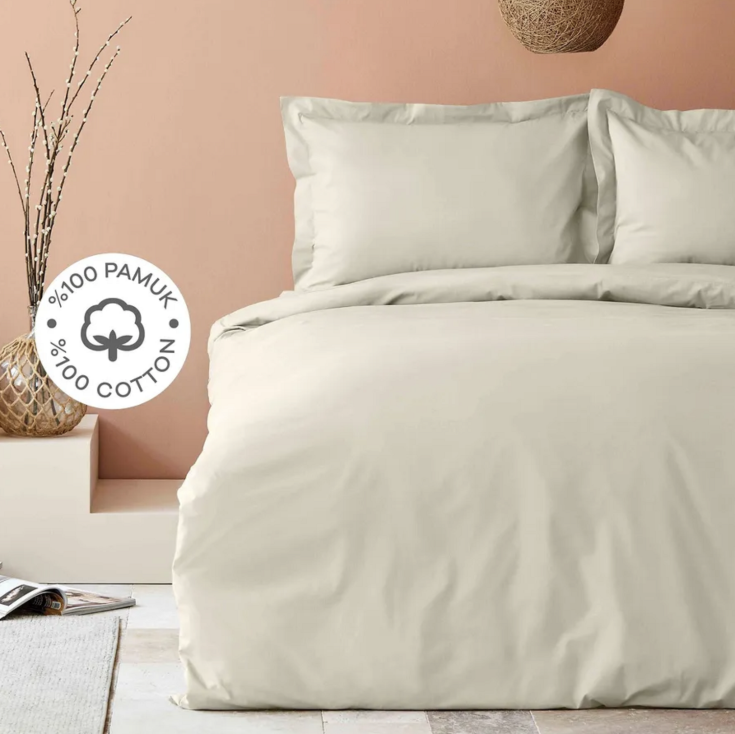 Karaca Home Back To Basic Beige 100% Cotton Double Duvet Cover Set