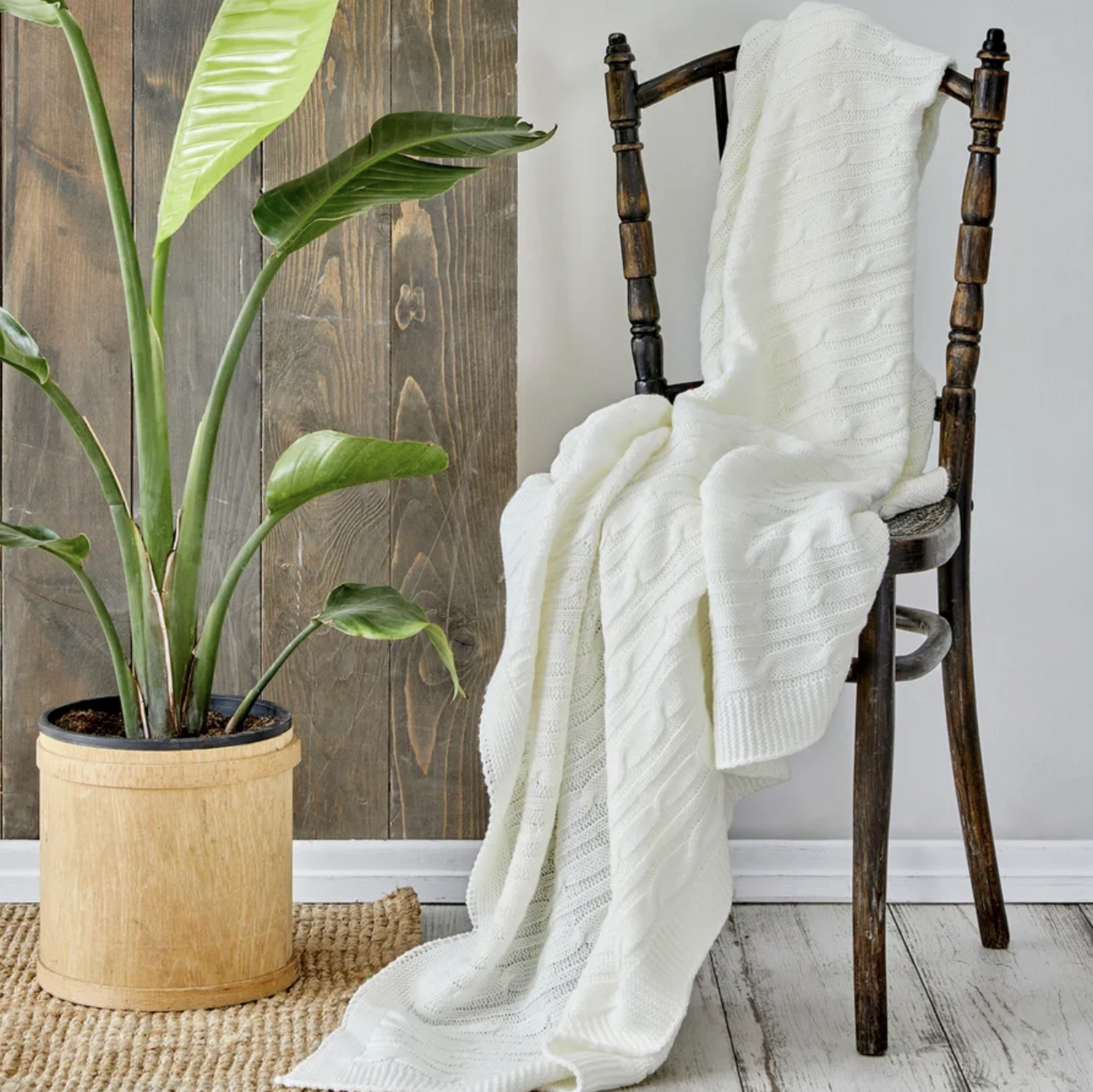 Karaca Home Bone Color Cable Knit Throw Oeko-Tex Certified