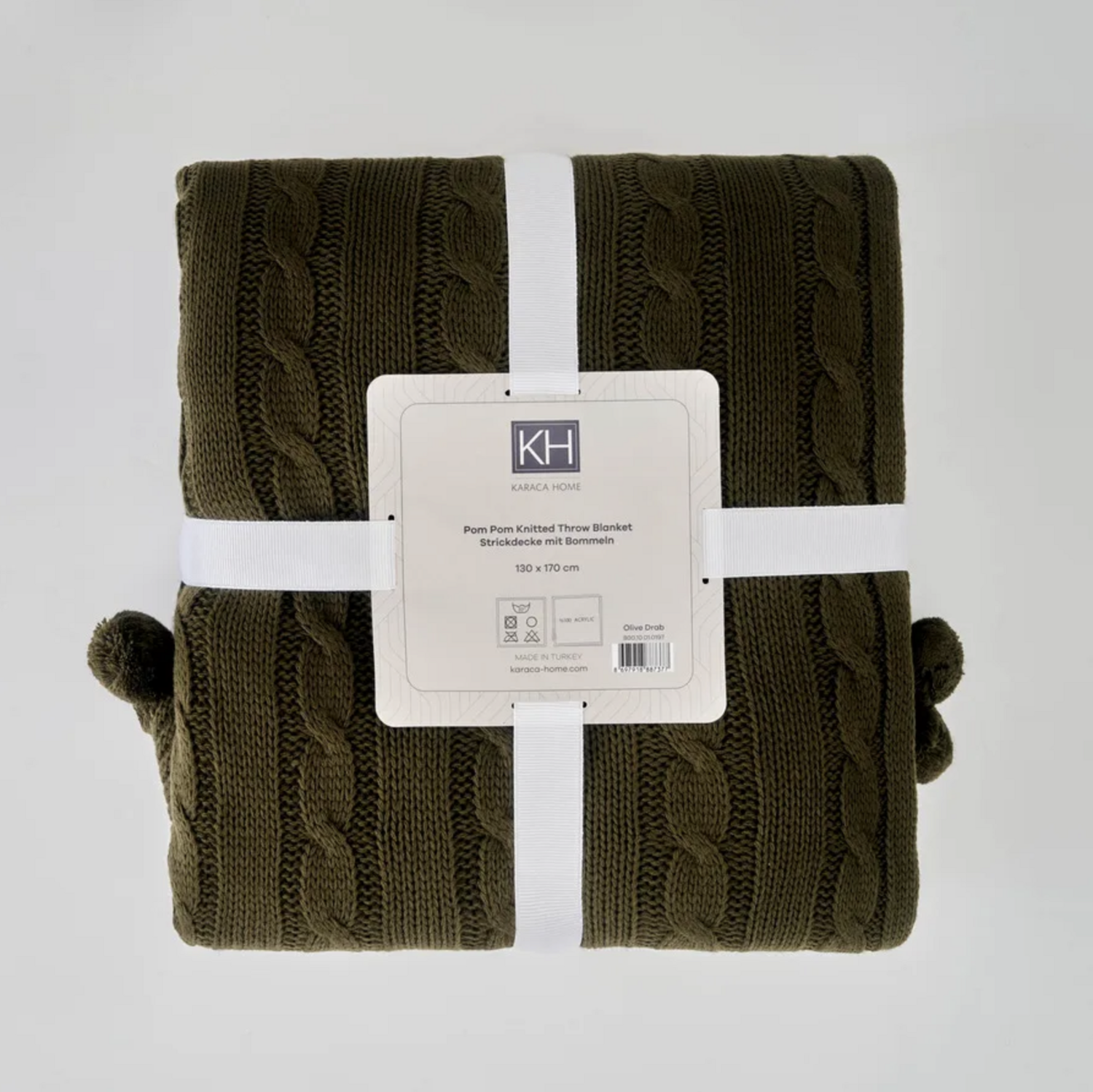Karaca Home Olive Drab Cable Stripped Pompom Leichter Duvet Cover