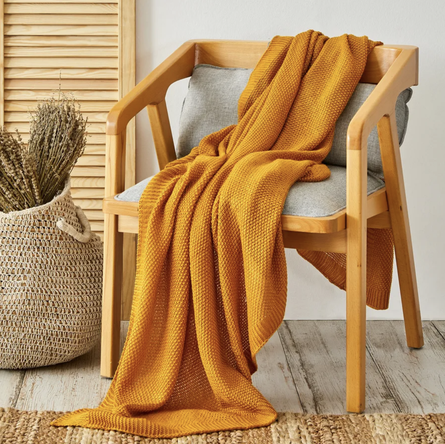Karaca Home Ochre Double Seed Stitch Throw Oeko-Tex Certified