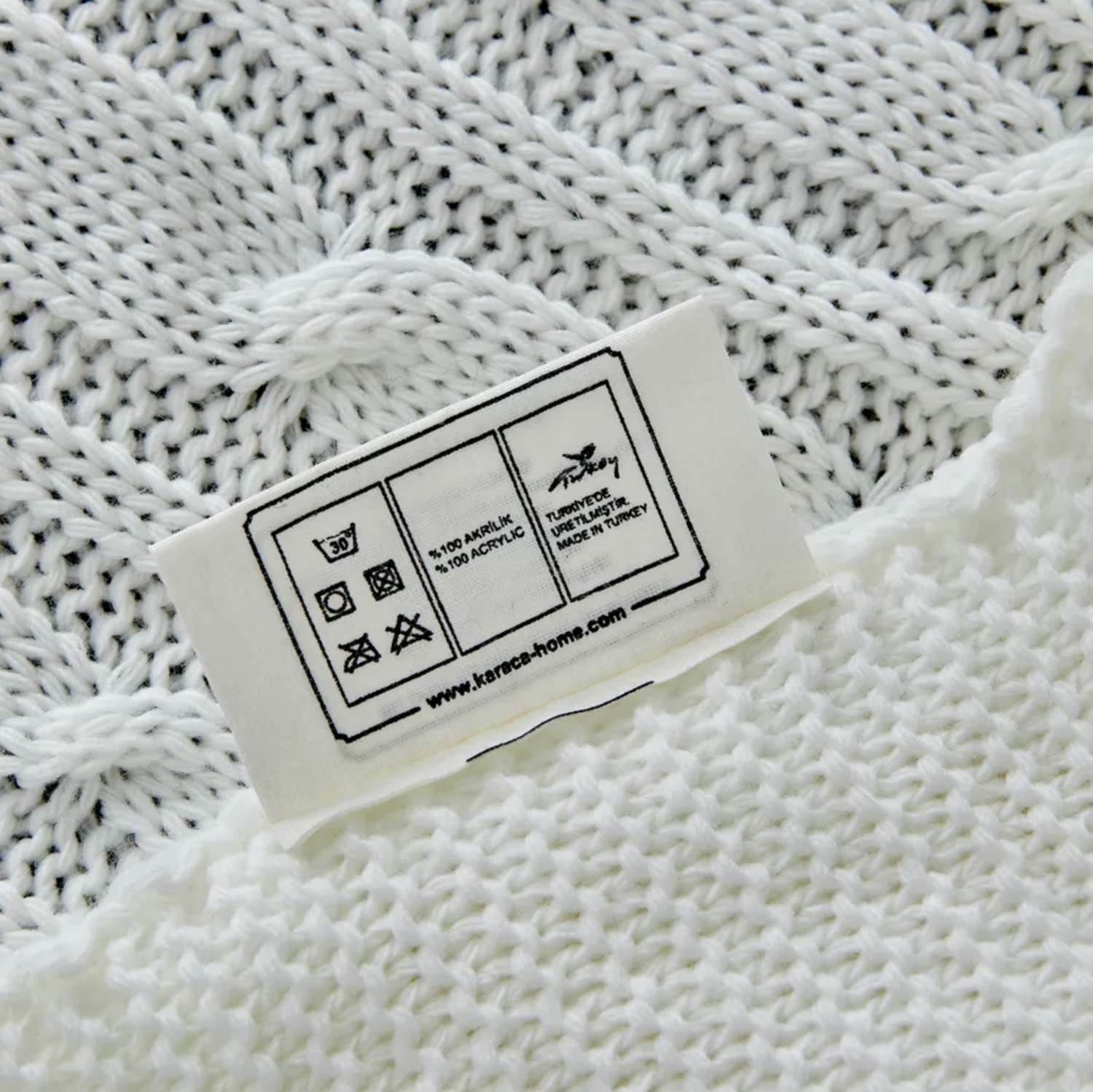 Karaca Home Bone Color Cable Knit Throw Oeko-Tex Certified