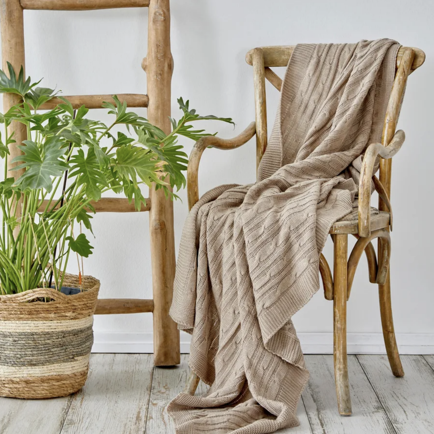 Karaca Home Dark Beige Cable Knit Throw Oeko-Tex Certified