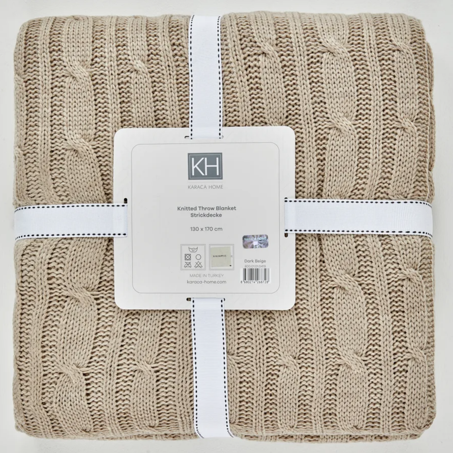 Karaca Home Dark Beige Cable Knit Throw Oeko-Tex Certified