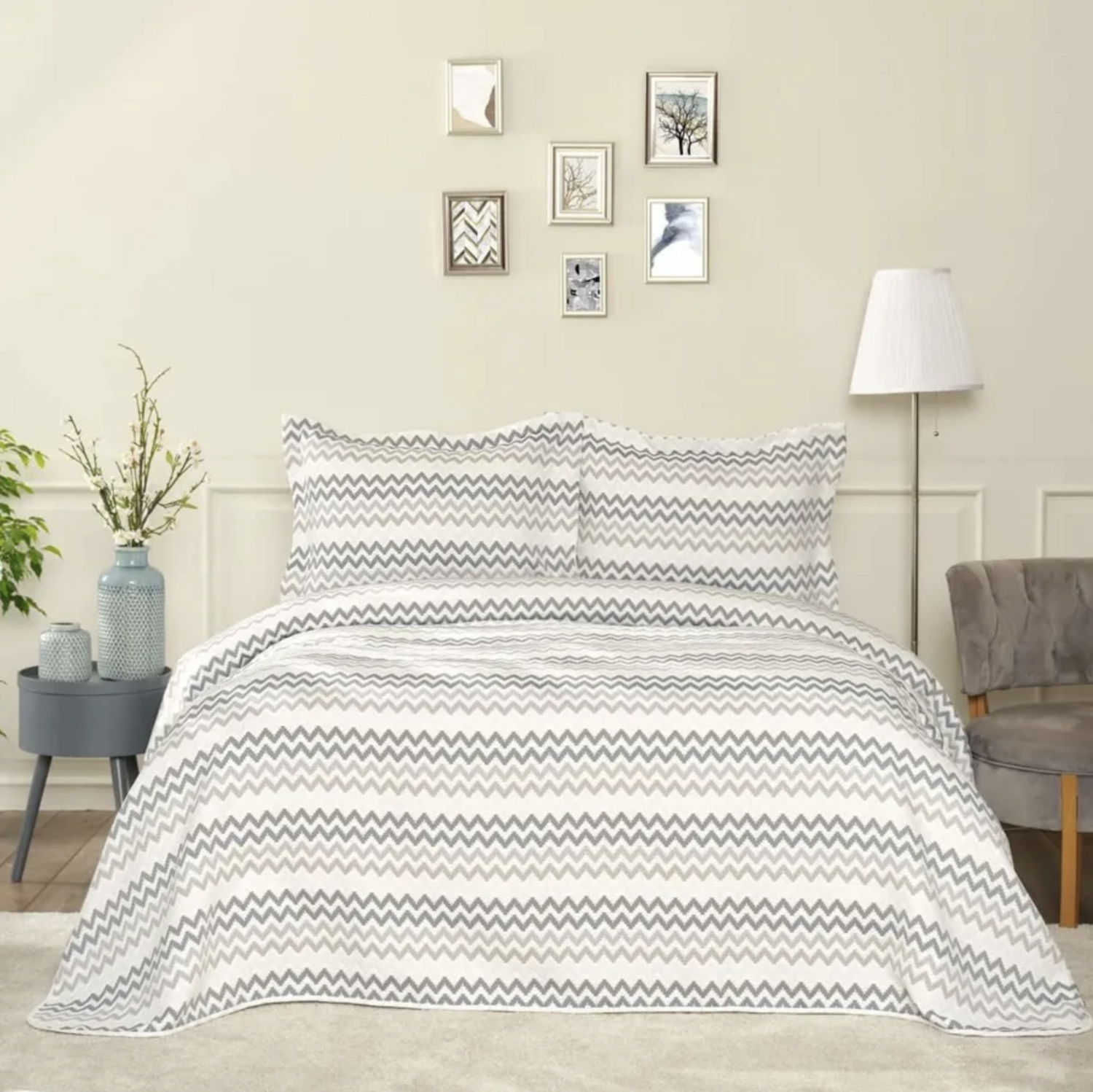 KH Moddy Grey-Bedspread Set, Single,-Blue