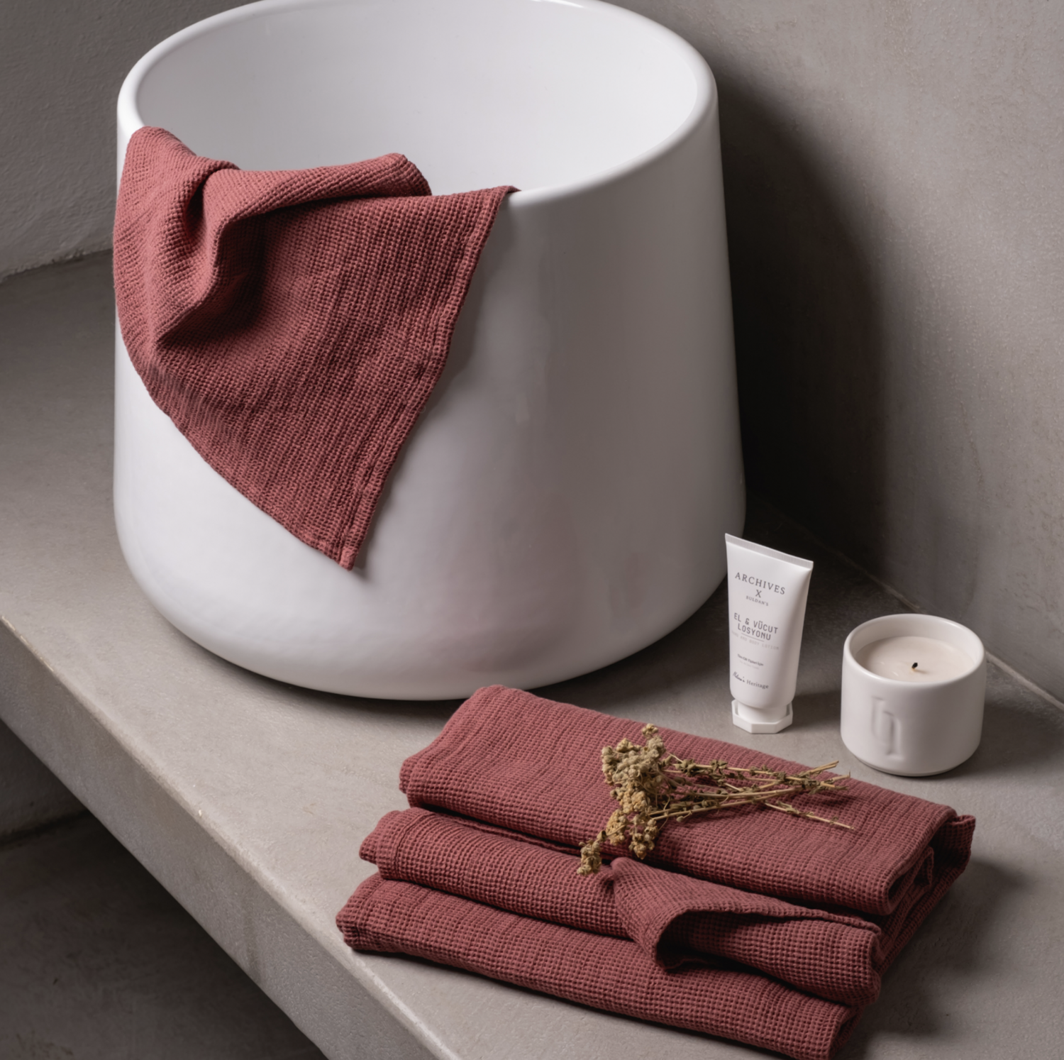 Buldans Suri Mini Waffle Peshtemal Rustic Burgundy