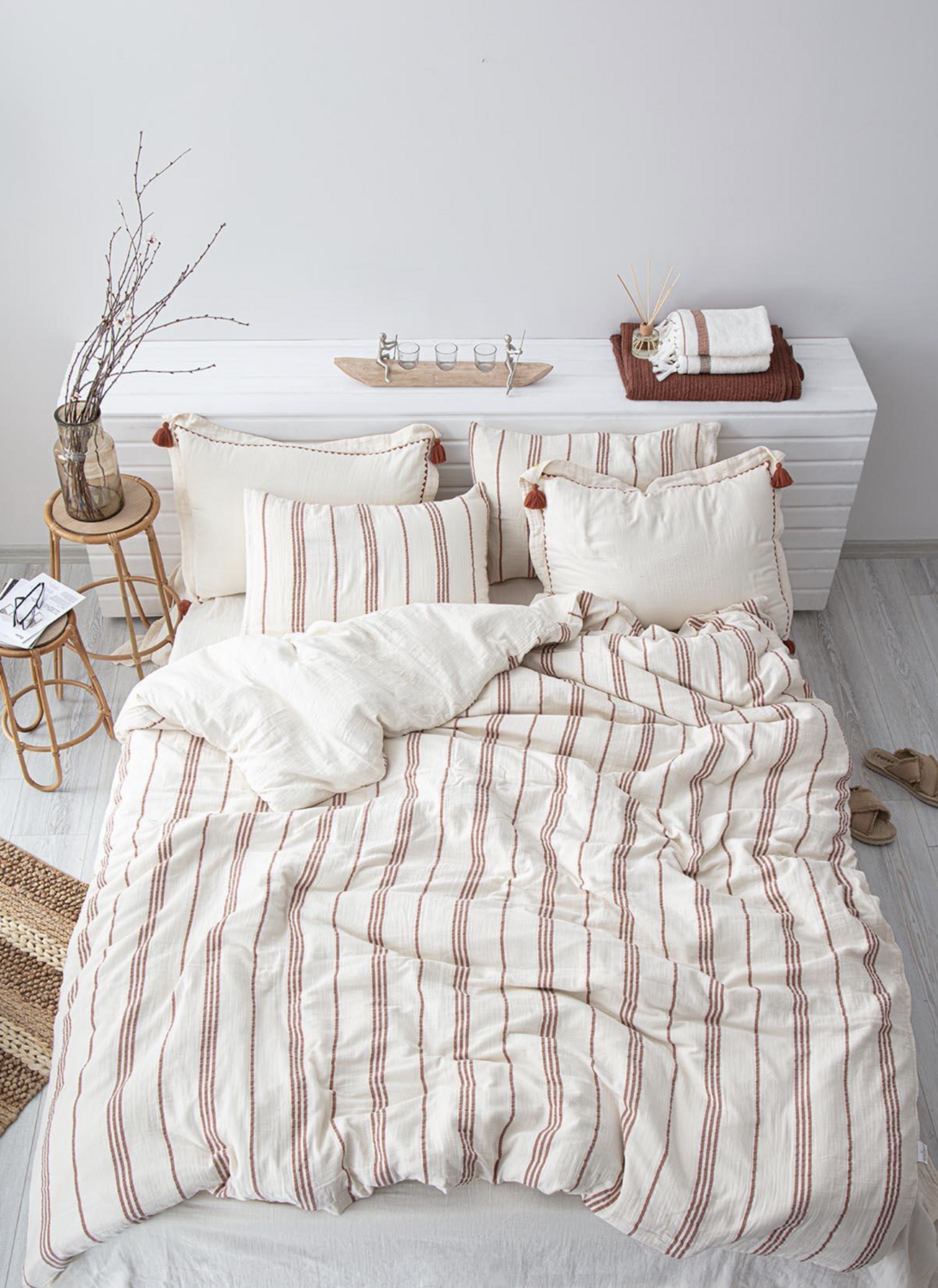 Ecocotton Izgi Two Person Comforter Cover Set 100% Organic Cotton Muslin Terra 200x220 cm