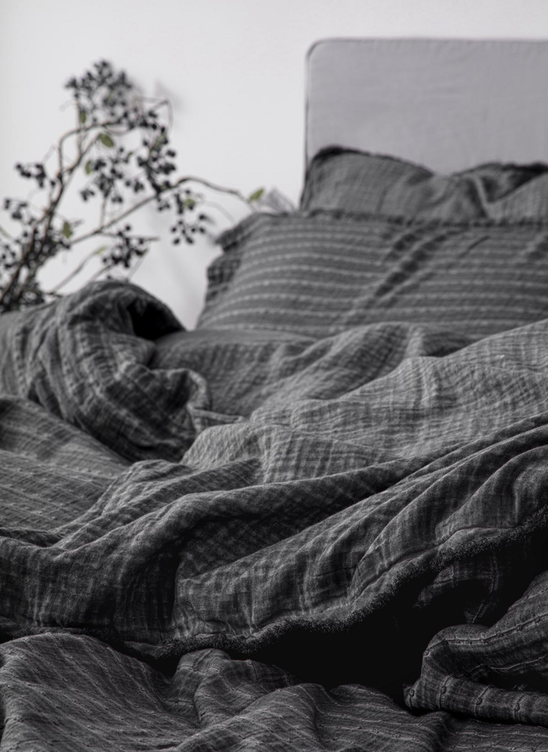 Ecocotton Tara Two Person Comforter Cover Set 100% Organic Muslin Cotton Anthracite 200x220 cm