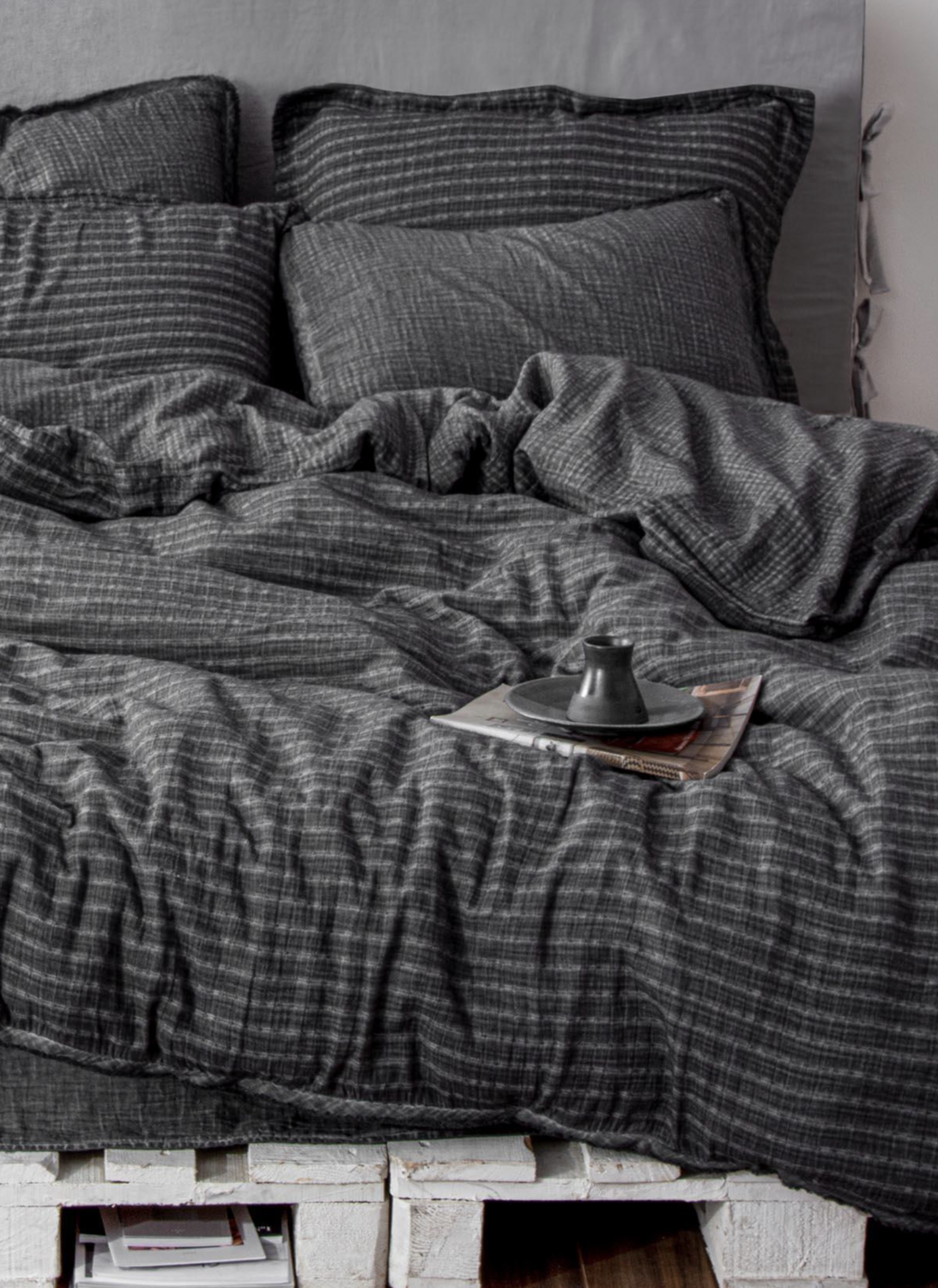 Ecocotton Tara Two Person Comforter Cover Set 100% Organic Muslin Cotton Anthracite 200x220 cm