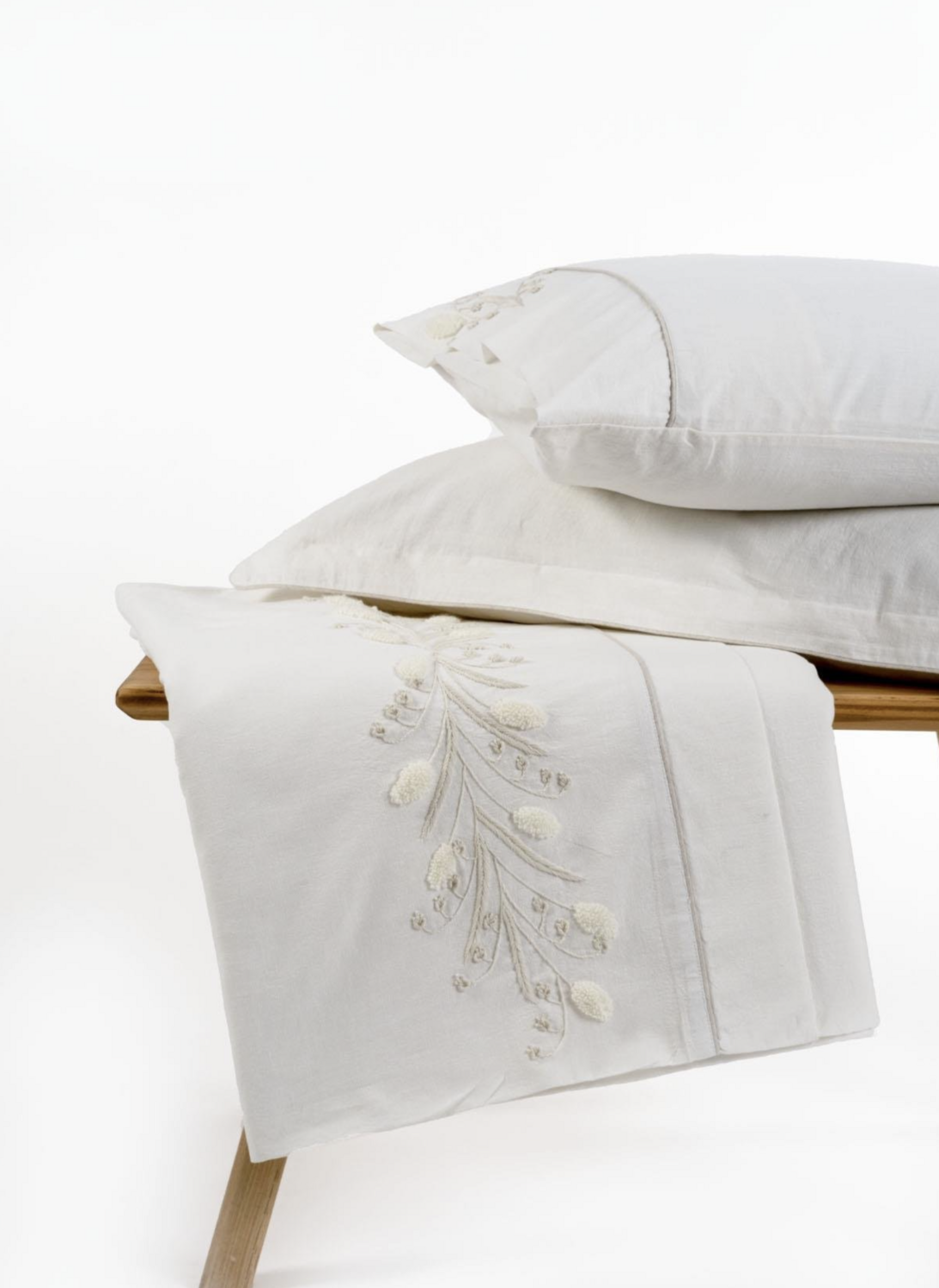 Ecocotton Lilya Two Person Duvet Cover 100% Organic Cotton Linen Hand Embroidered Cream 200x220 Cm