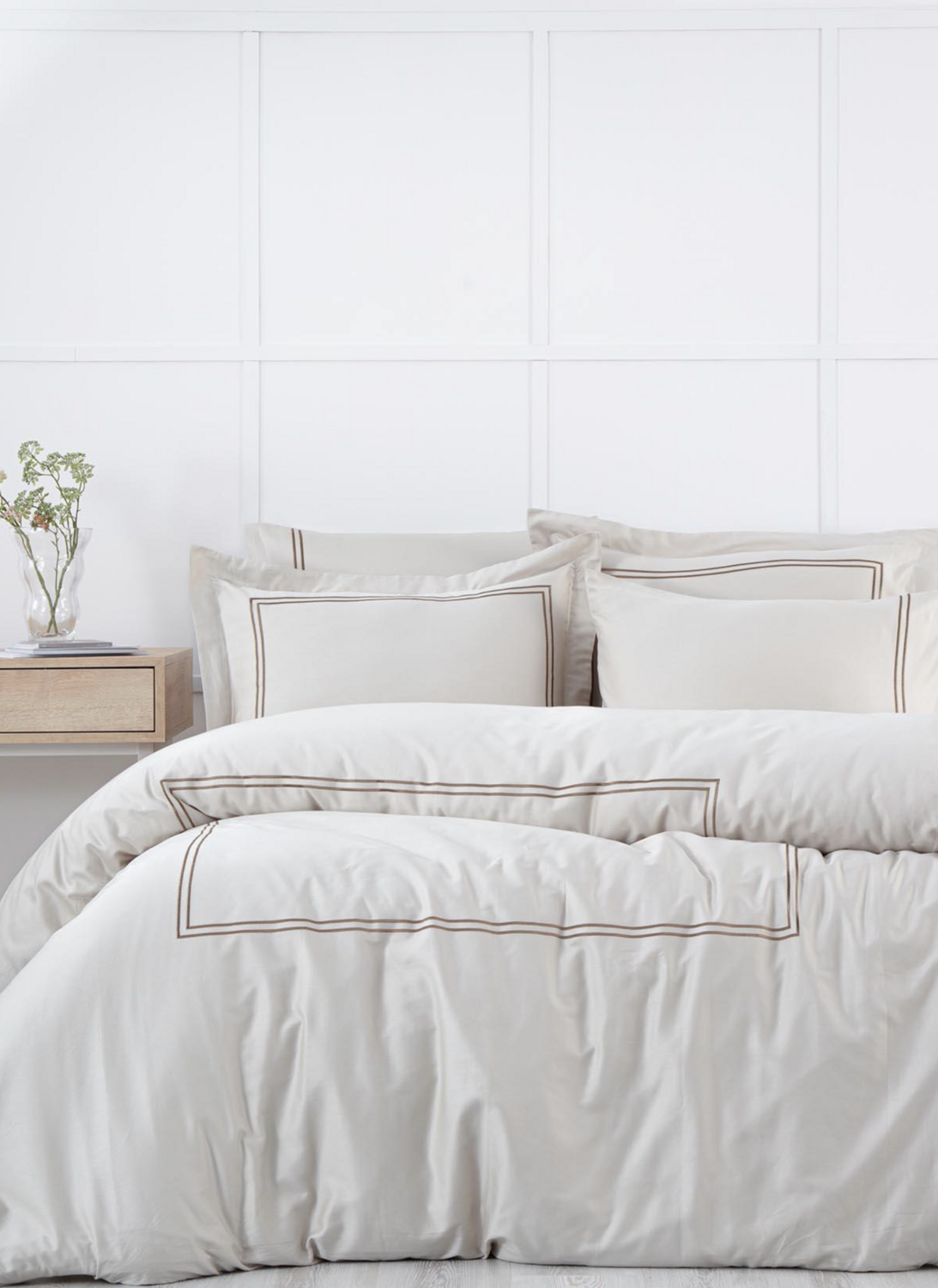 Ecocotton Lavin Two Person Duvet Cover Set 100% Organic Cotton Satin Embroidered Beige-Gold 200x220 Cm