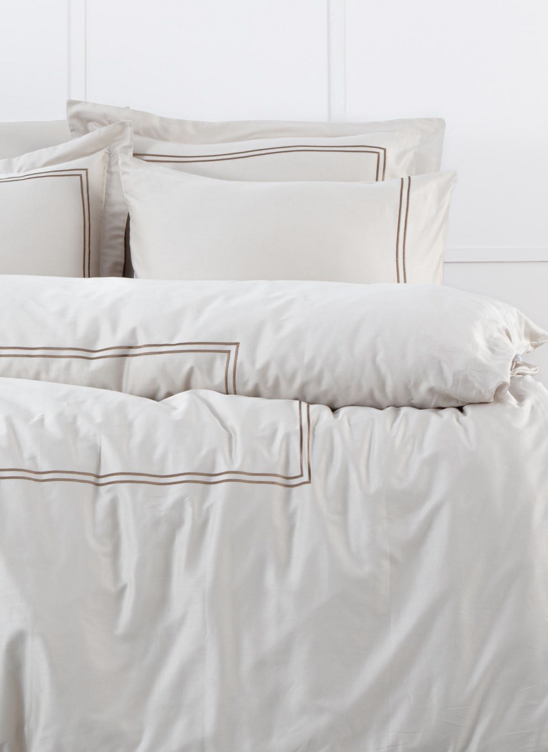 Ecocotton Lavin Two Person Duvet Cover Set 100% Organic Cotton Satin Embroidered Beige-Gold 200x220 Cm