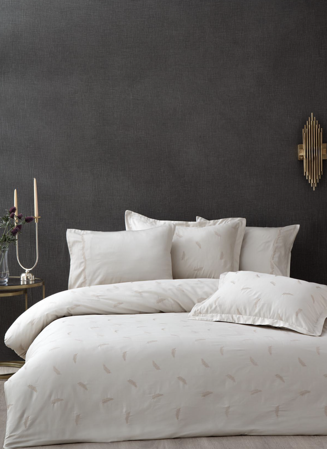 Ecocotton Guz Two Person Duvet Cover Set 100% Organic Cotton Satin Sateen Broderie Beige 200x220 Cm