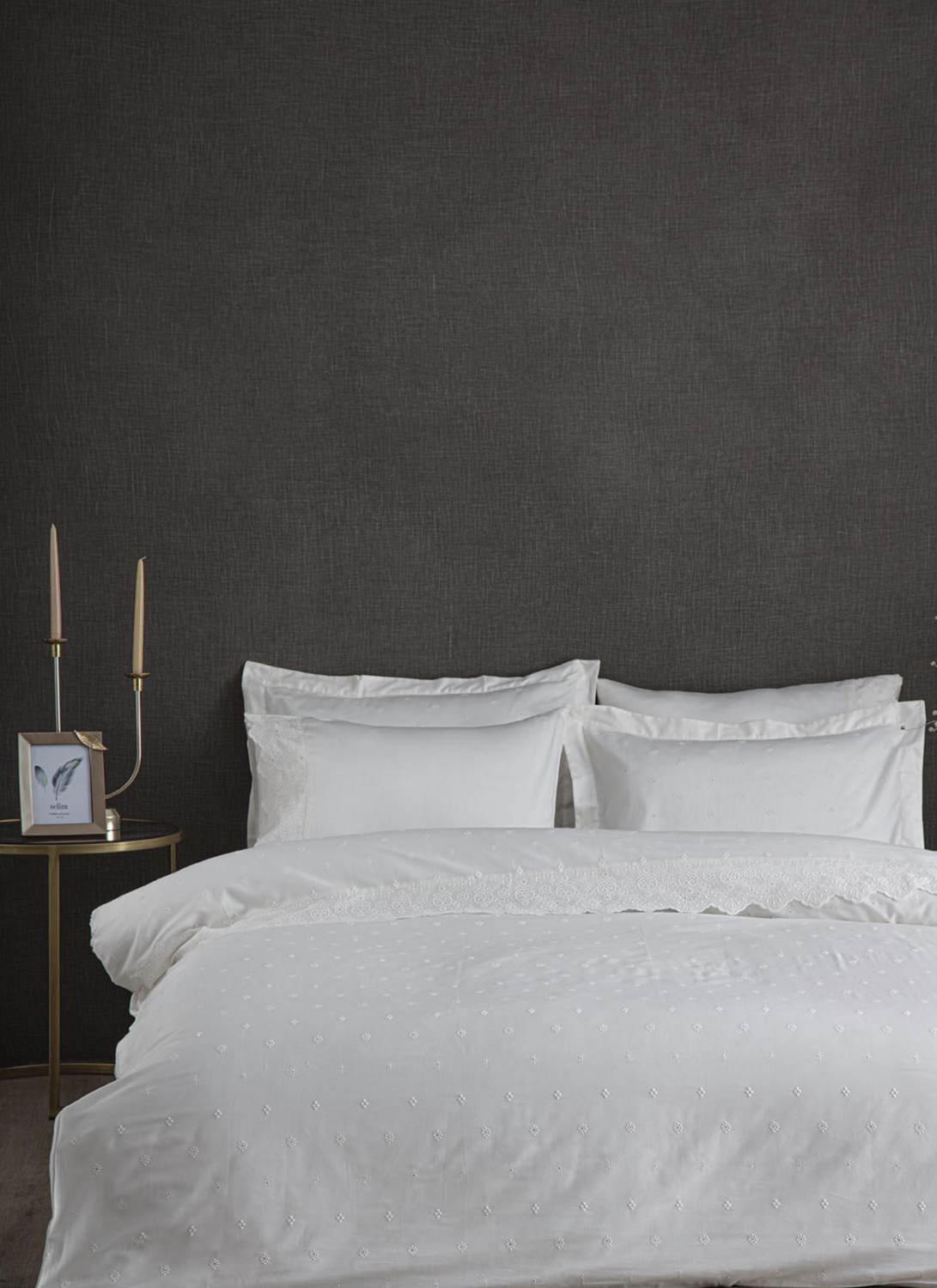 Ecocotton Ahter Two Person Duvet Cover Set 100% Organic Cotton Sateen Brodeli Cream 200x220 Cm