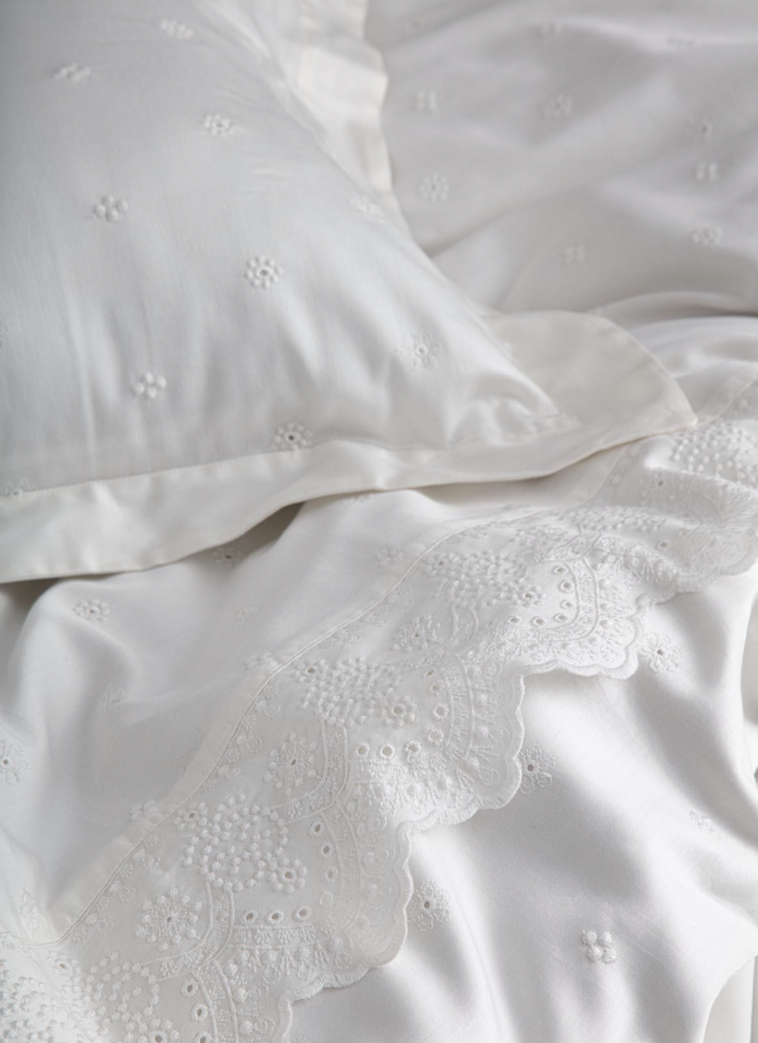 Ecocotton Ahter Two Person Duvet Cover Set 100% Organic Cotton Sateen Brodeli Cream 200x220 Cm