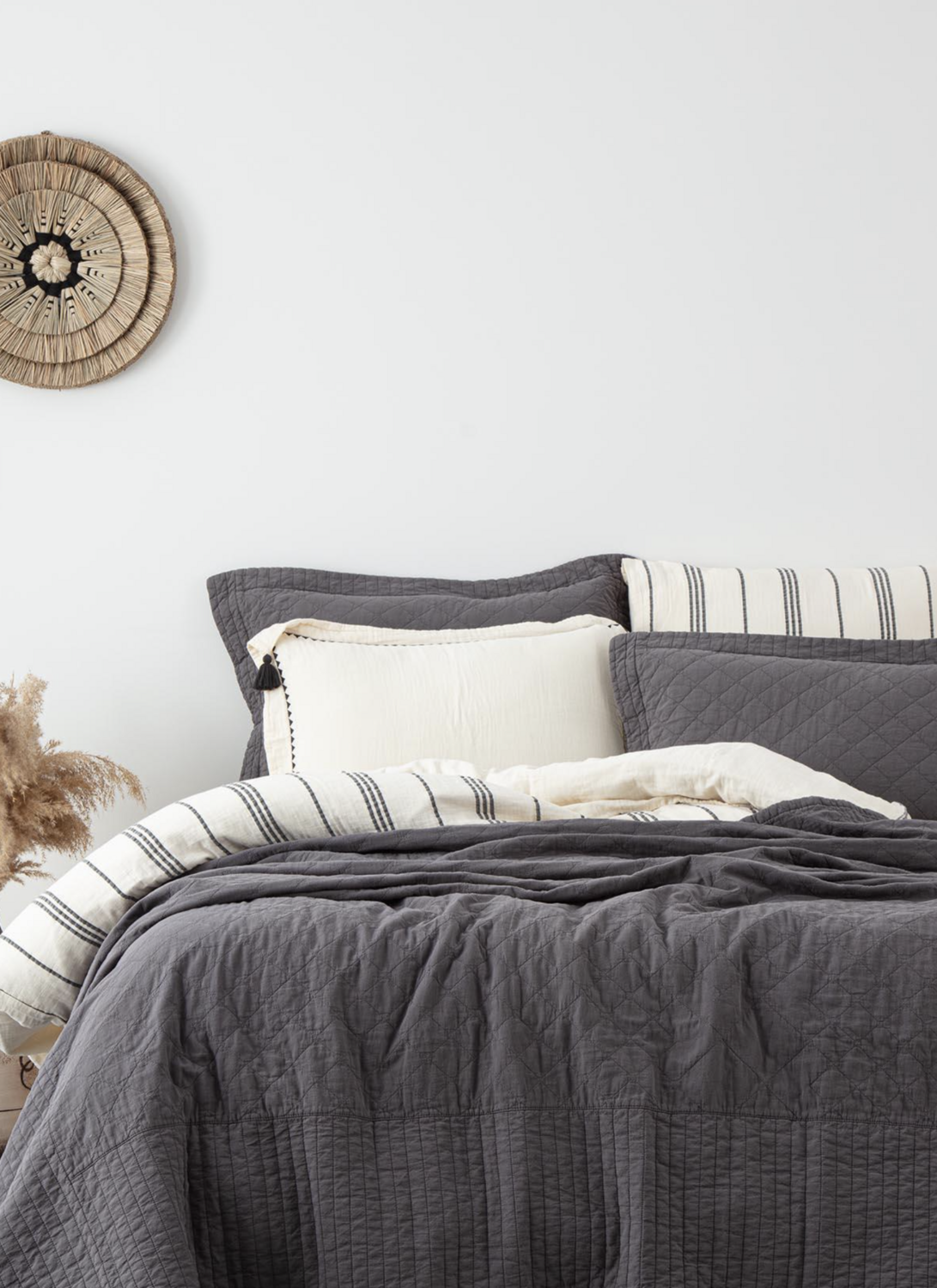 Ecocotton Reha Two Person Bedspread Set 100% Cotton Anthracite 240X260 Cm