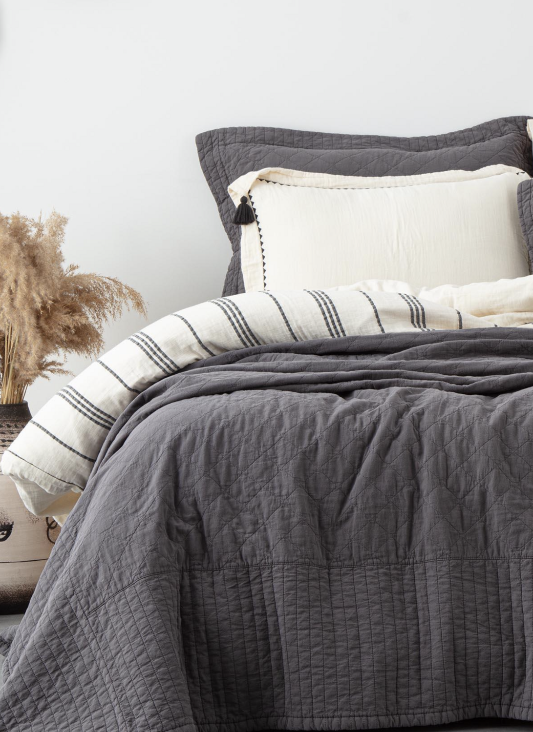 Ecocotton Reha Two Person Bedspread Set 100% Cotton Anthracite 240X260 Cm