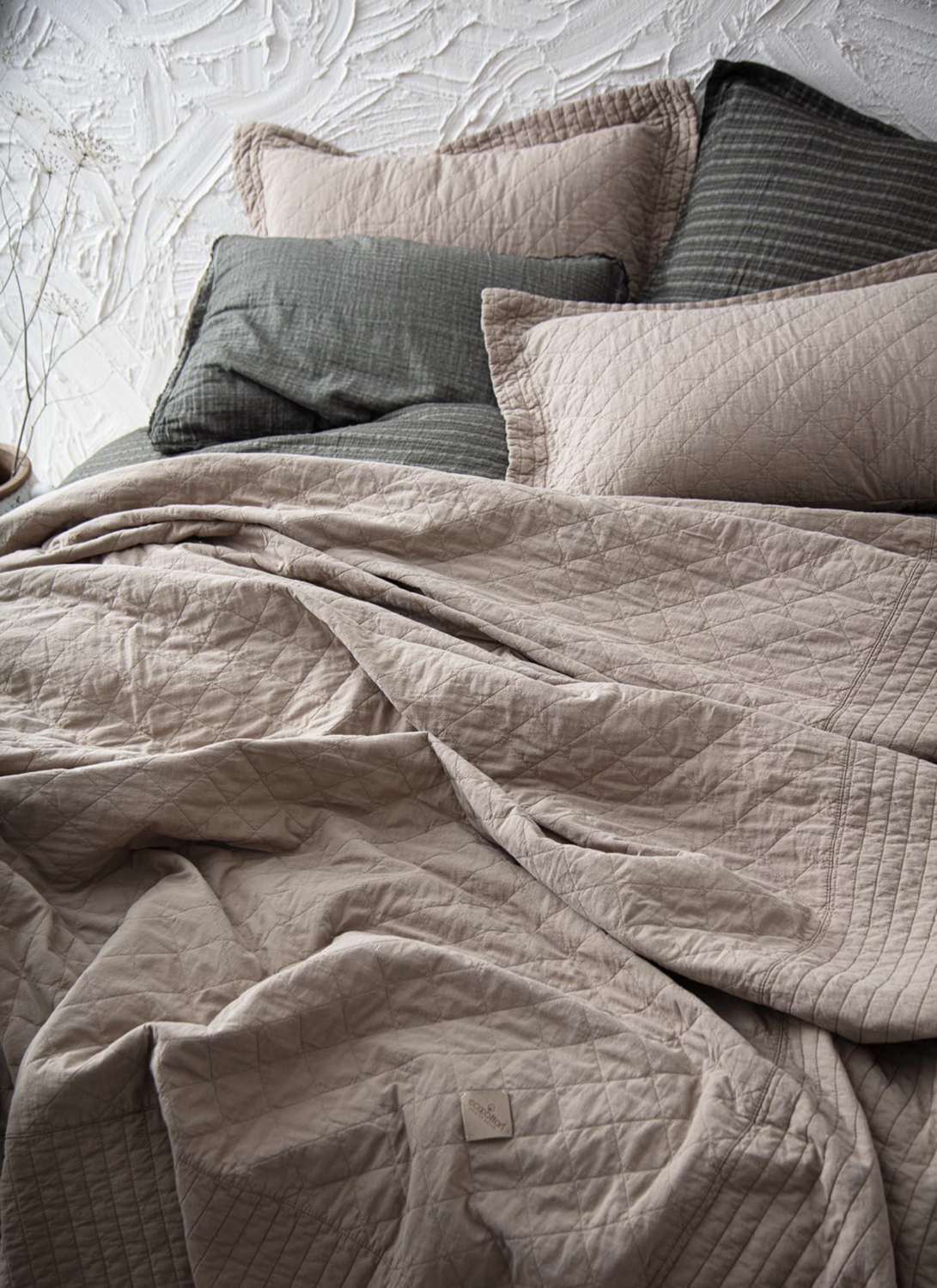 Ecocotton Reha Two Person Bedspread Set 100% Cotton Beige 240X260 Cm