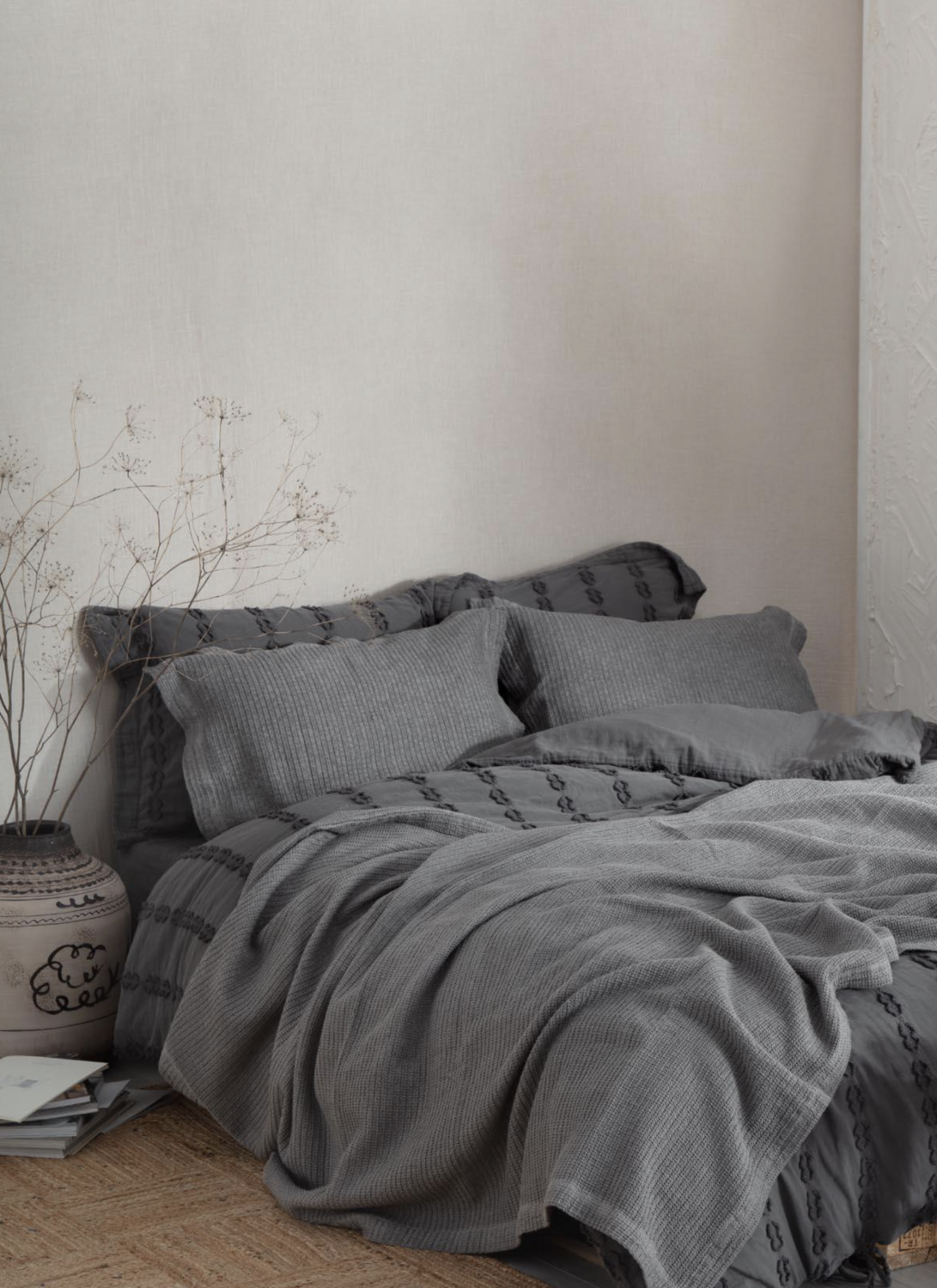 Ecocotton Sara Two Person Bedspread 100% Organic Cotton Pique Gray 220x240 Cm